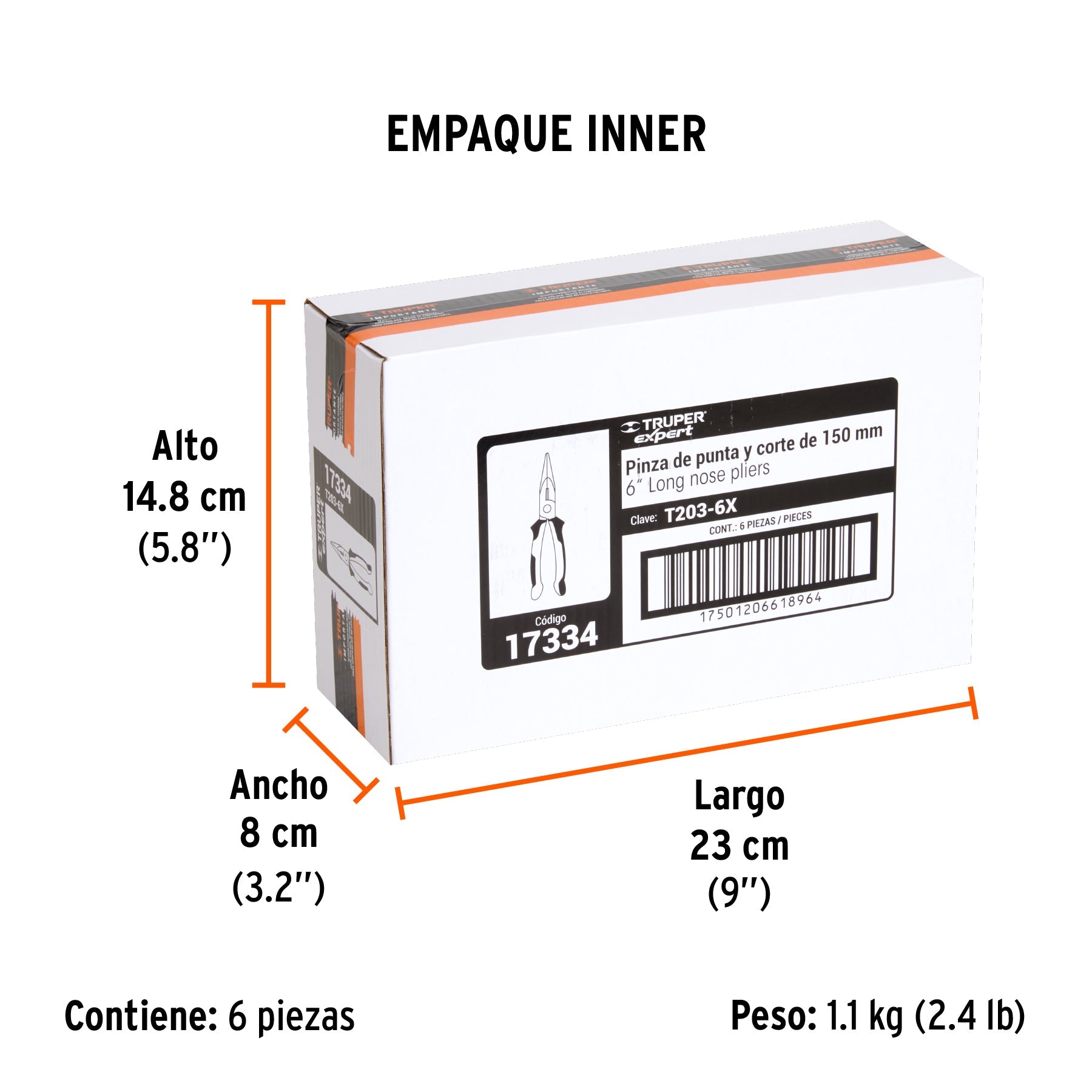 Pinza punta y corte 6" mango Comfort Grip, TRUPER EXPERT - Empaque