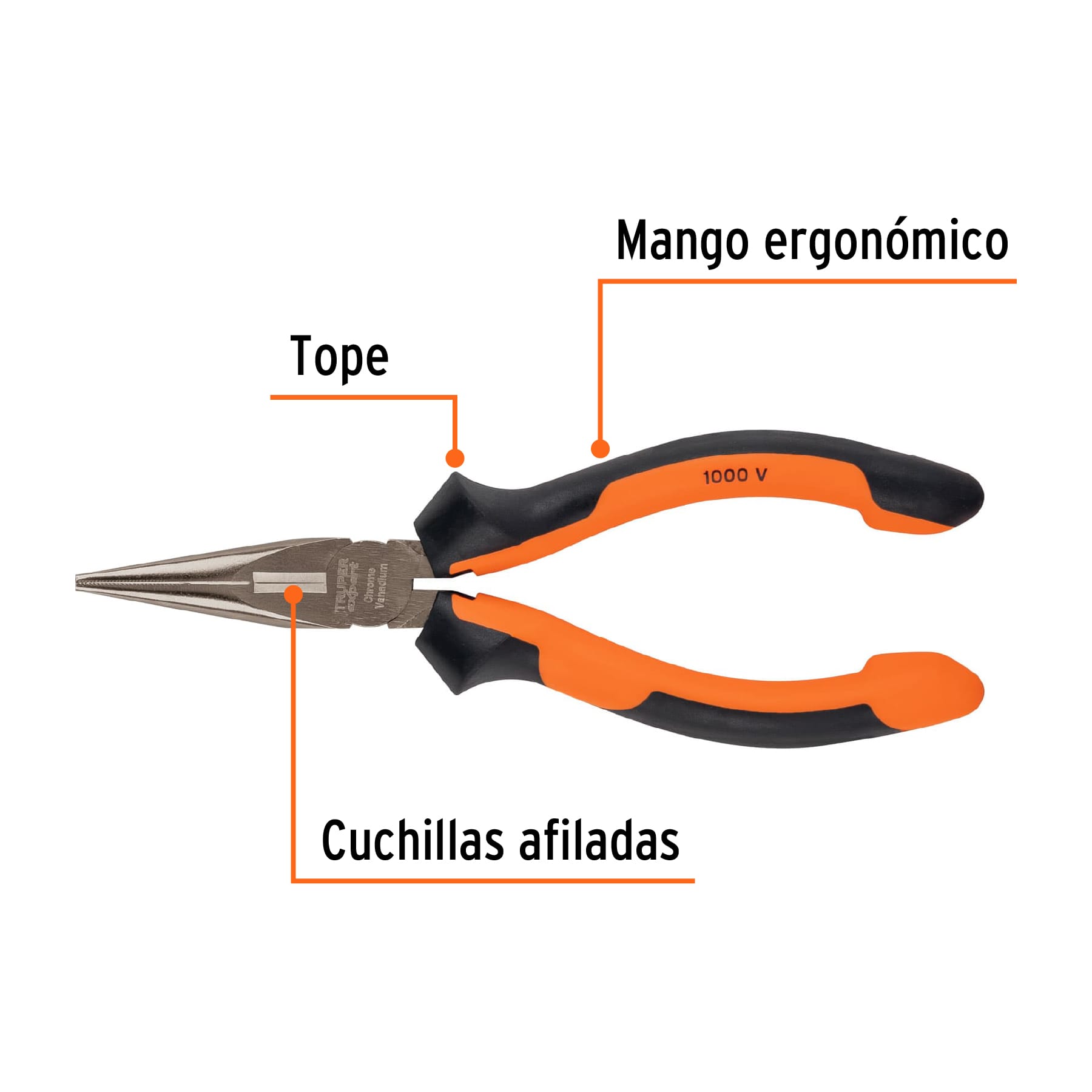 Pinza punta y corte 6" mango Comfort Grip, TRUPER EXPERT