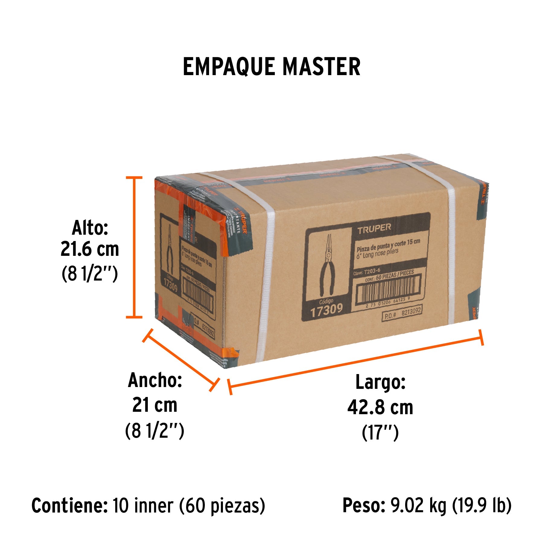 Pinza de punta y corte 6" mango de PVC, TRUPER - Empaque