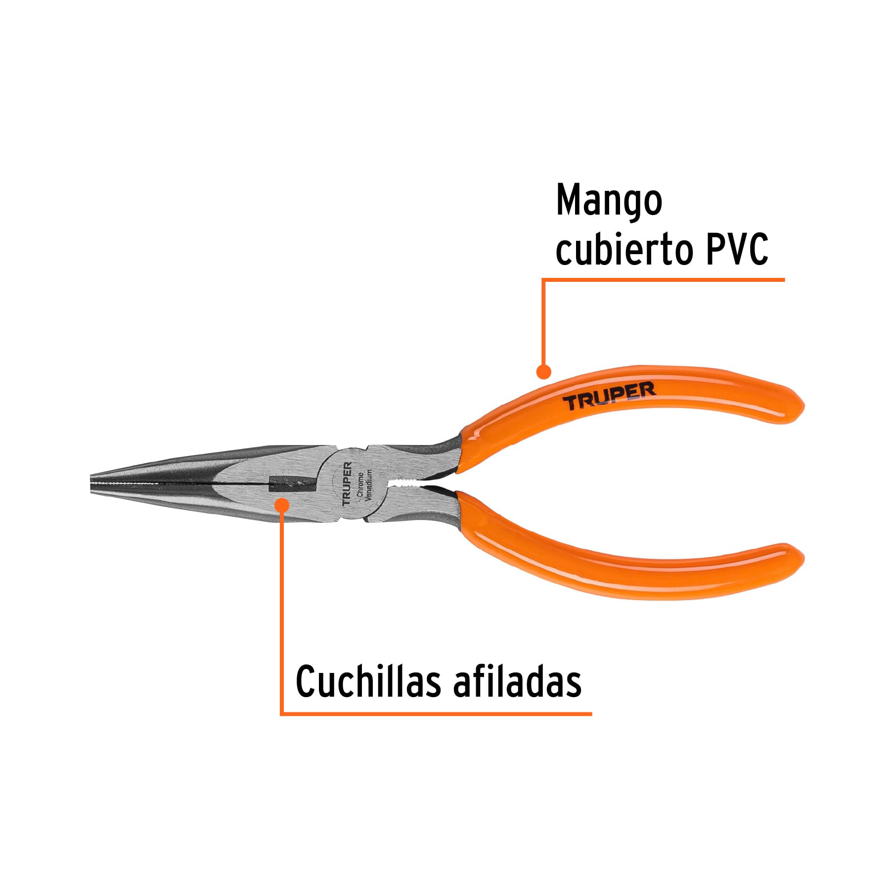 Pinza de punta y corte 6" mango de PVC, TRUPER
