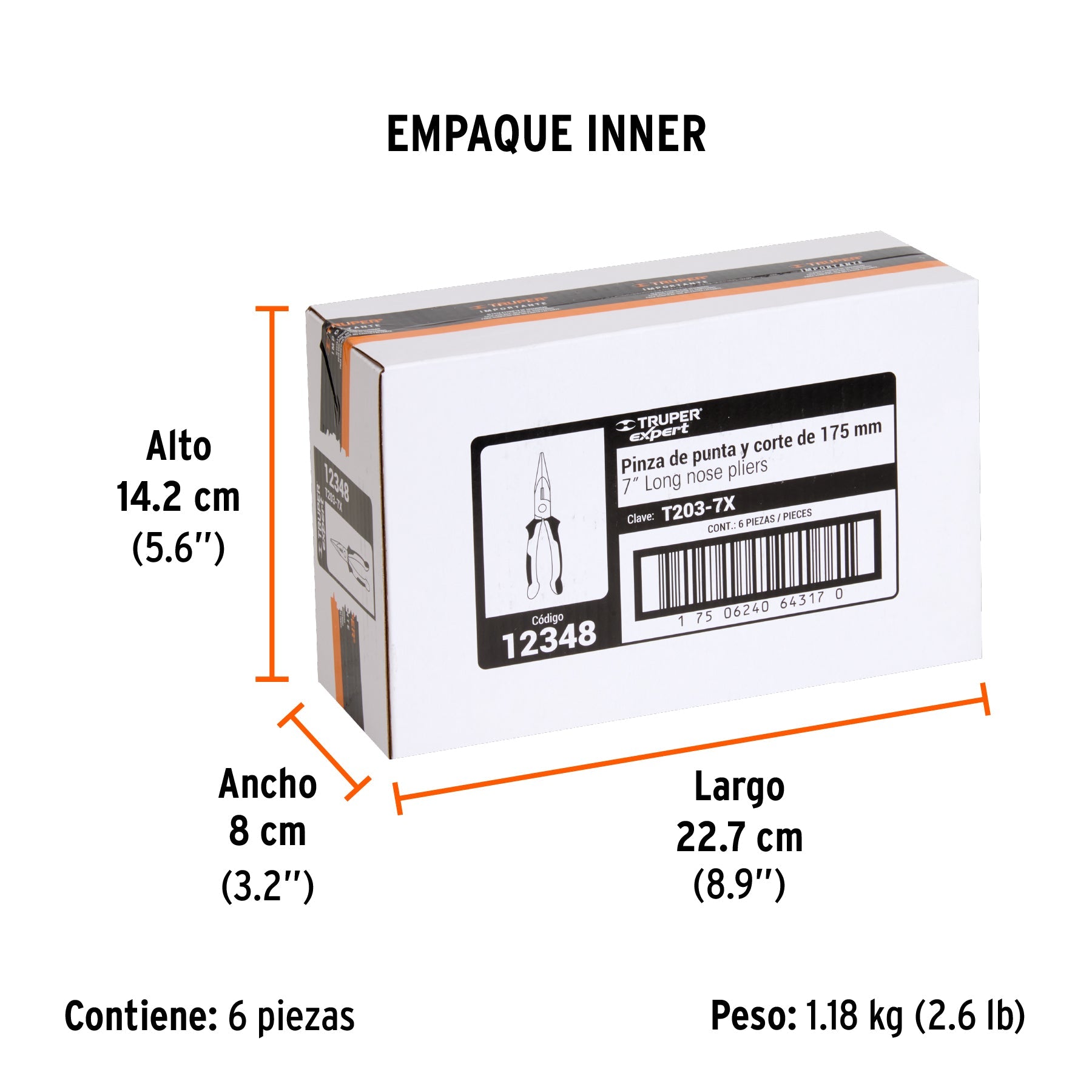 Pinza punta y corte 7" mango Comfort Grip, TRUPER EXPERT - Empaque