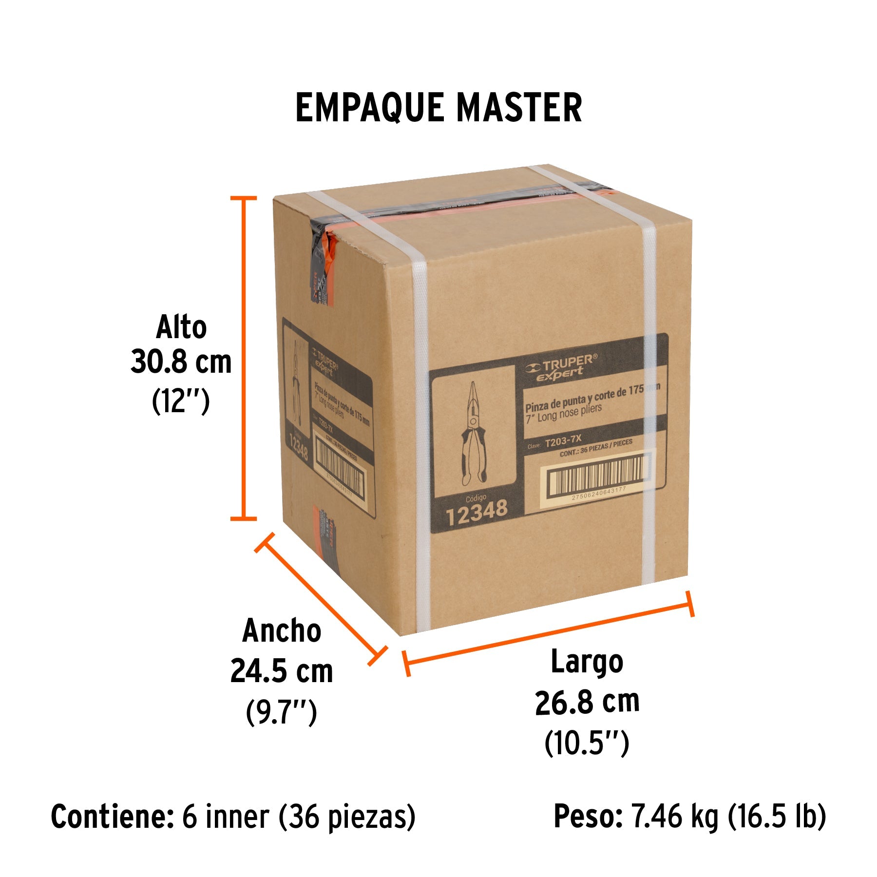 Pinza punta y corte 7" mango Comfort Grip, TRUPER EXPERT - Empaque