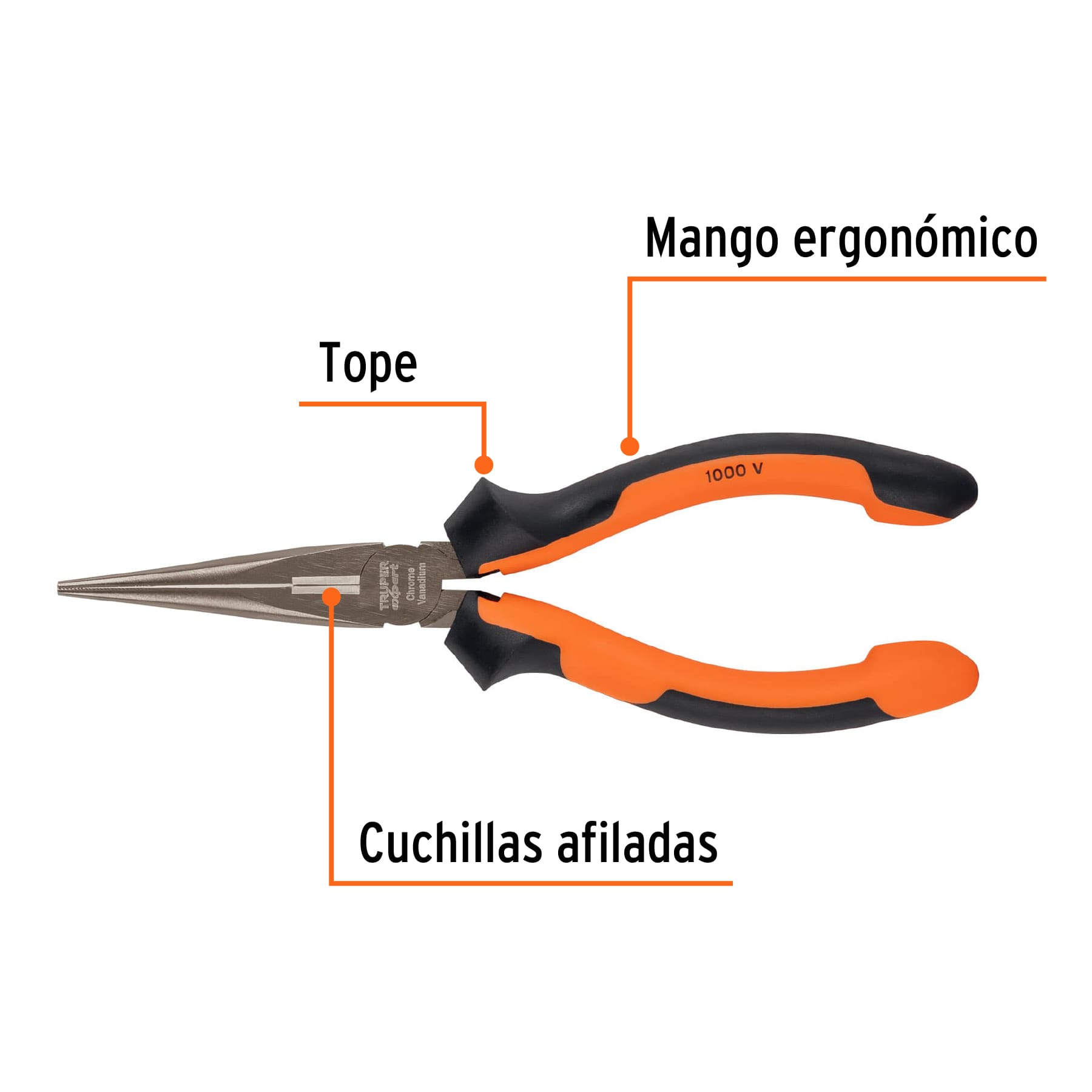 Pinza punta y corte 7" mango Comfort Grip, TRUPER EXPERT