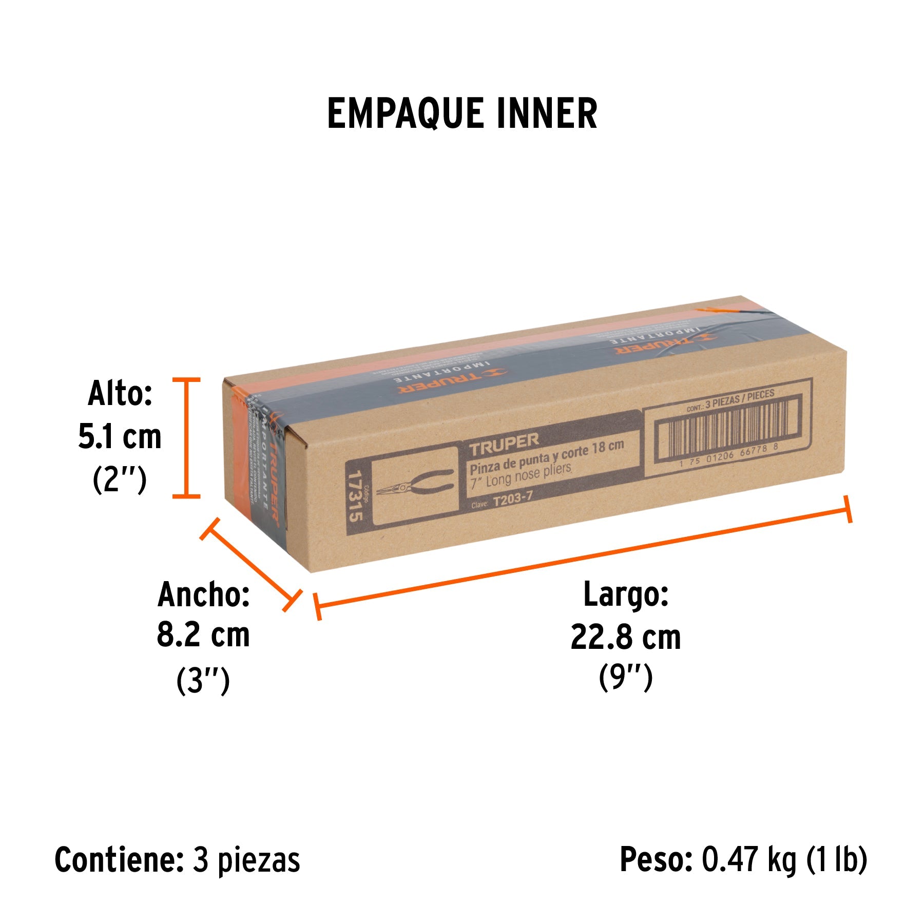 Pinza de punta y corte 7" mango de PVC, TRUPER - Empaque