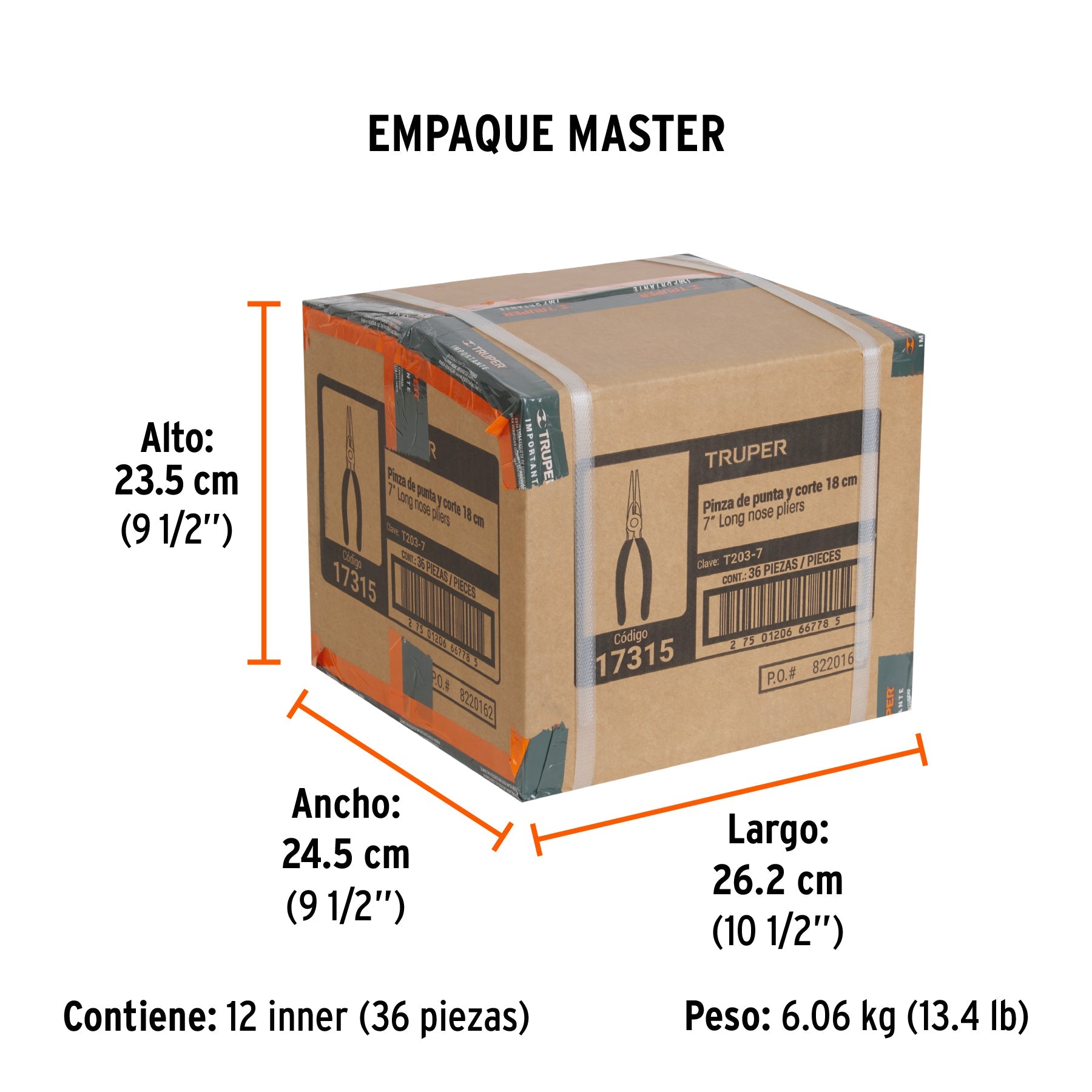 Pinza de punta y corte 7" mango de PVC, TRUPER - Empaque