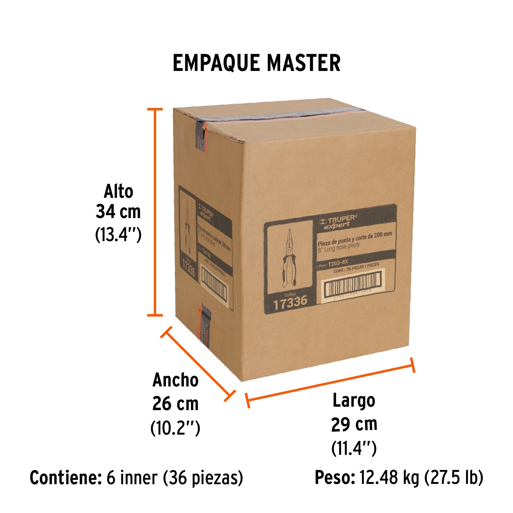 Pinza punta y corte 8" mango Comfort Grip, TRUPER EXPERT - Empaque