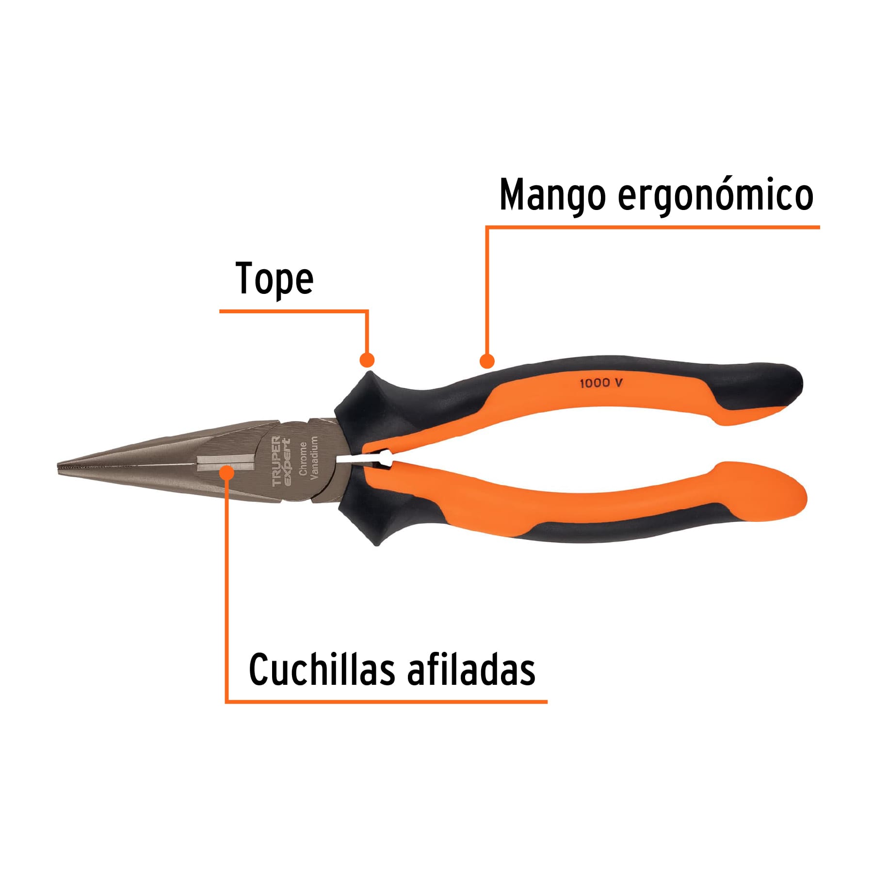 Pinza punta y corte 8" mango Comfort Grip, TRUPER EXPERT
