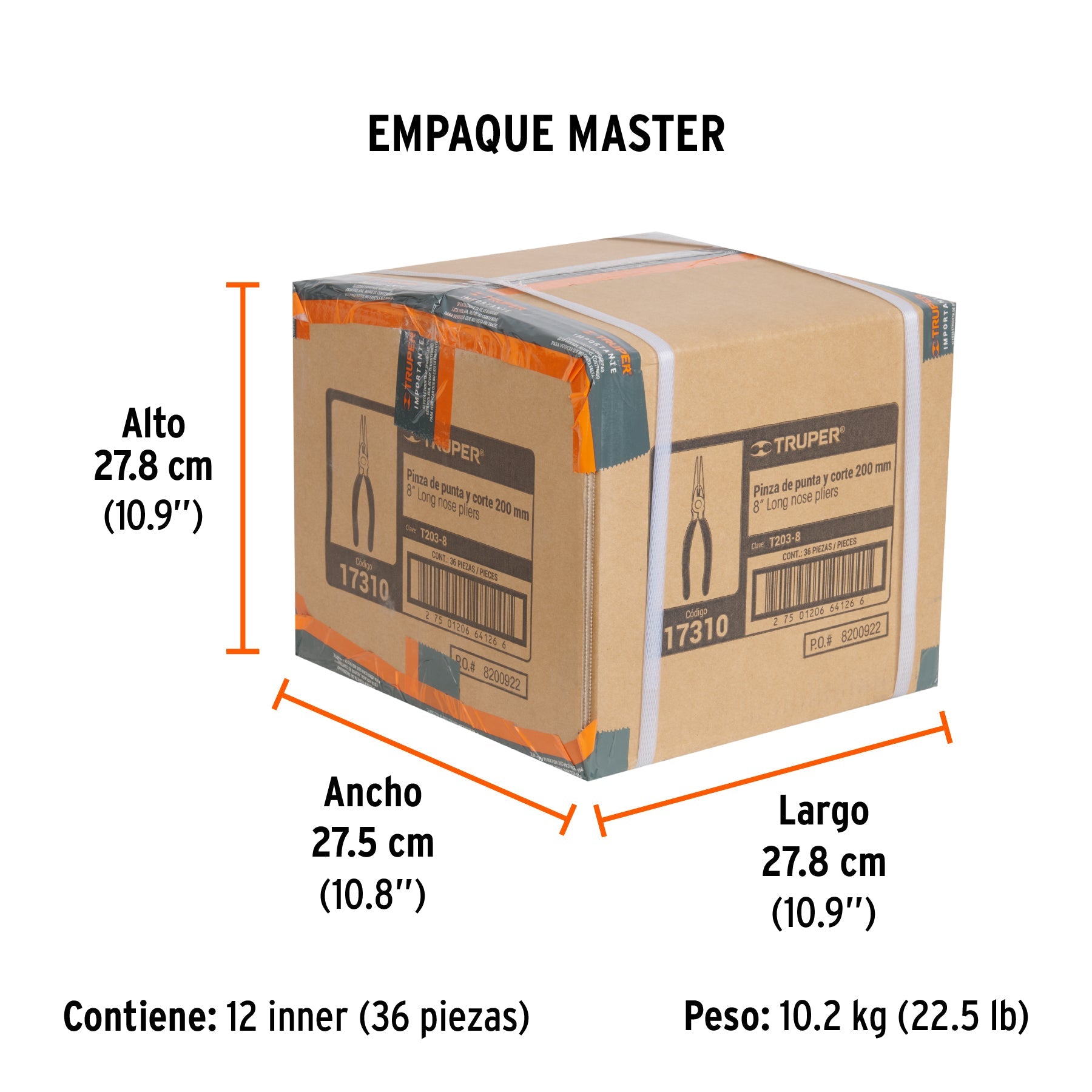 Pinza de punta y corte 8" mango de PVC, TRUPER - Empaque