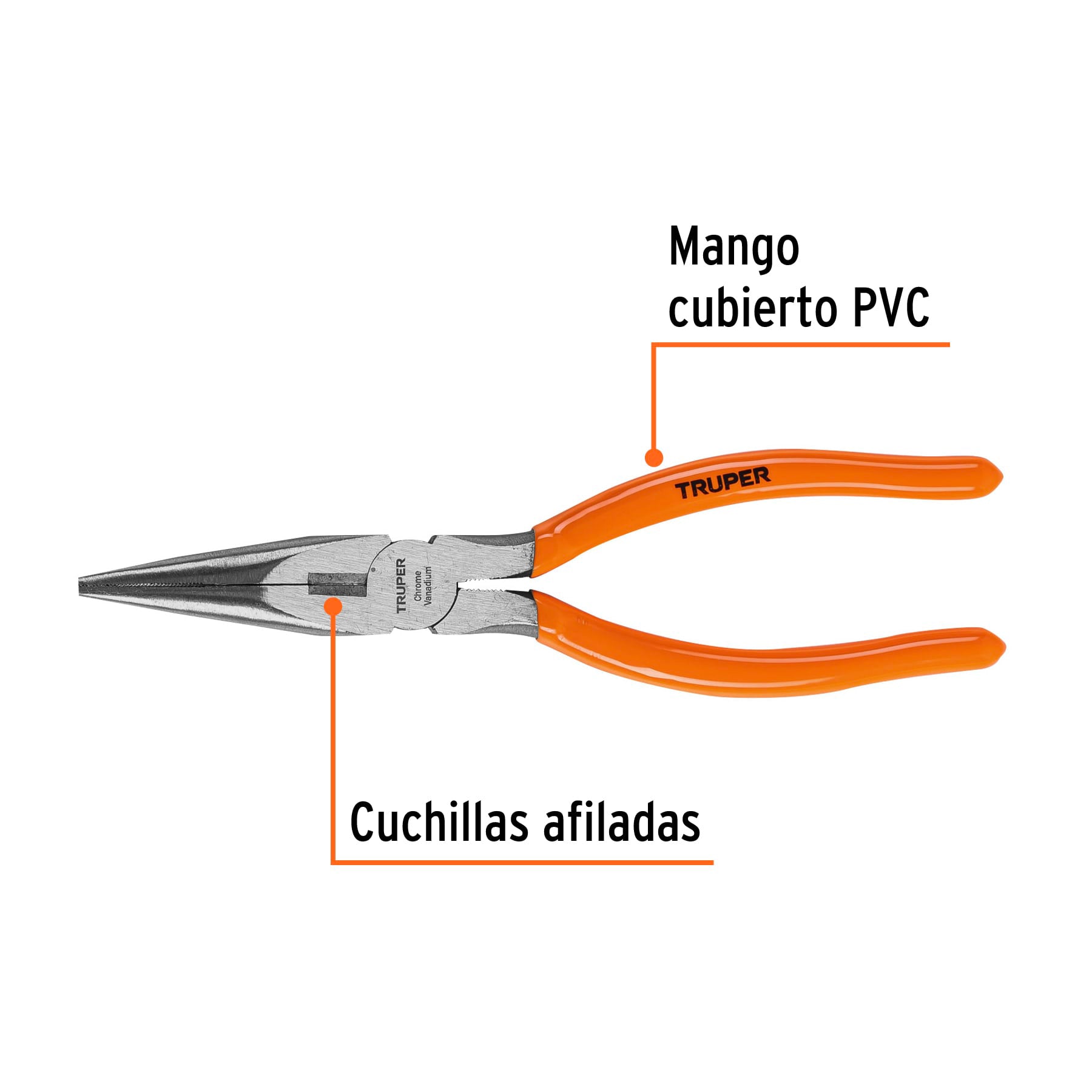 Pinza de punta y corte 8" mango de PVC, TRUPER