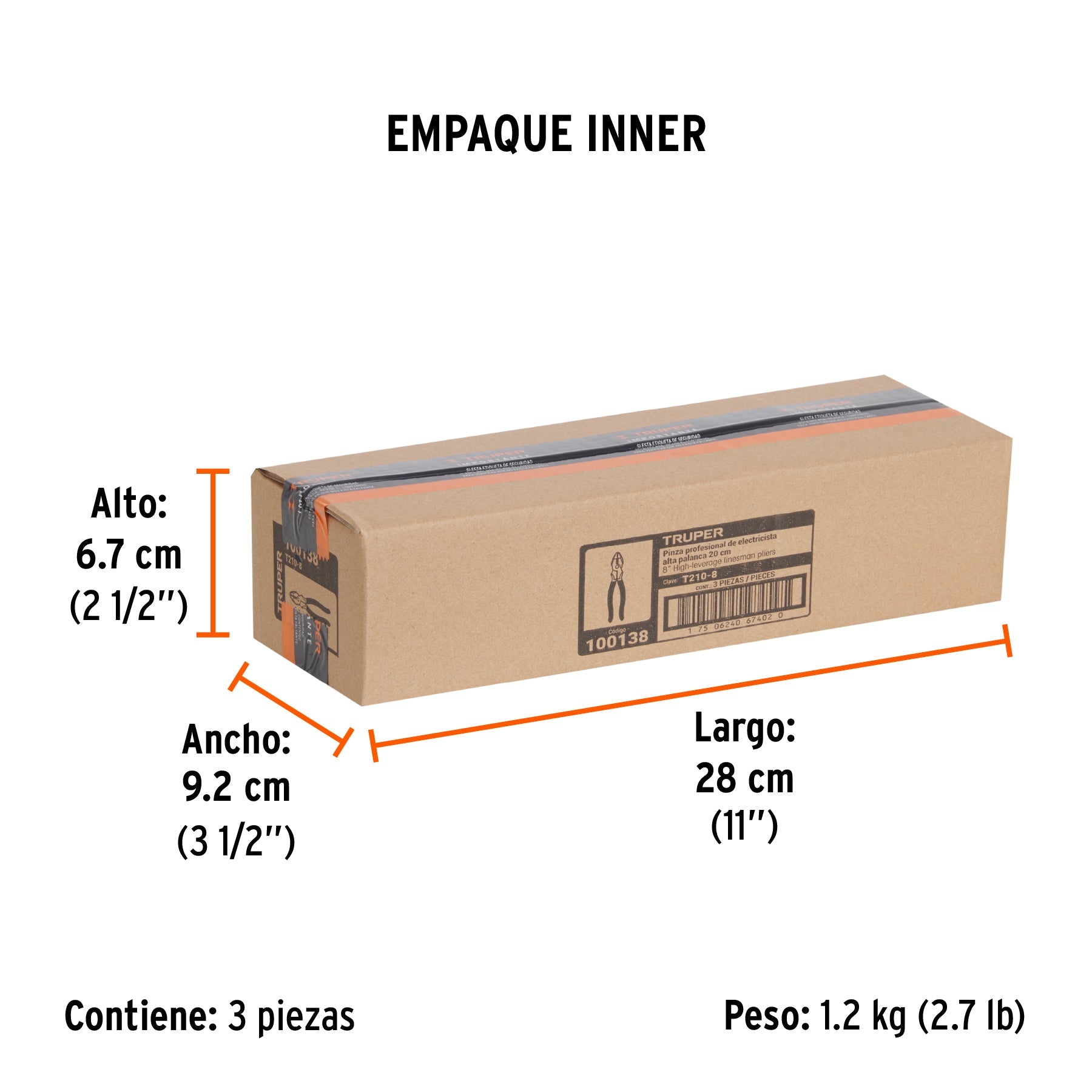 Pinza para electricista 8" alta palanca mango PVC, TRUPER - Empaque