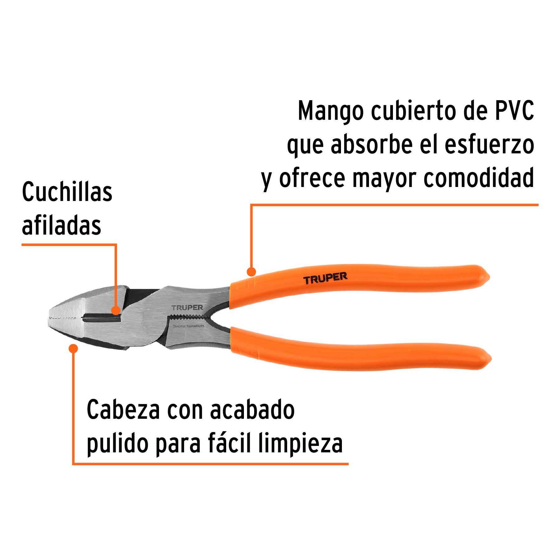 Pinza para electricista 8" alta palanca mango PVC, TRUPER