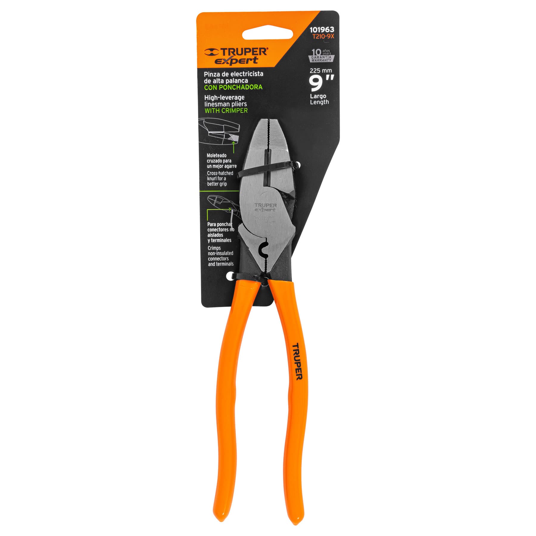 Pinza para electricista 9" c/ponchador de terminales, EXPERT