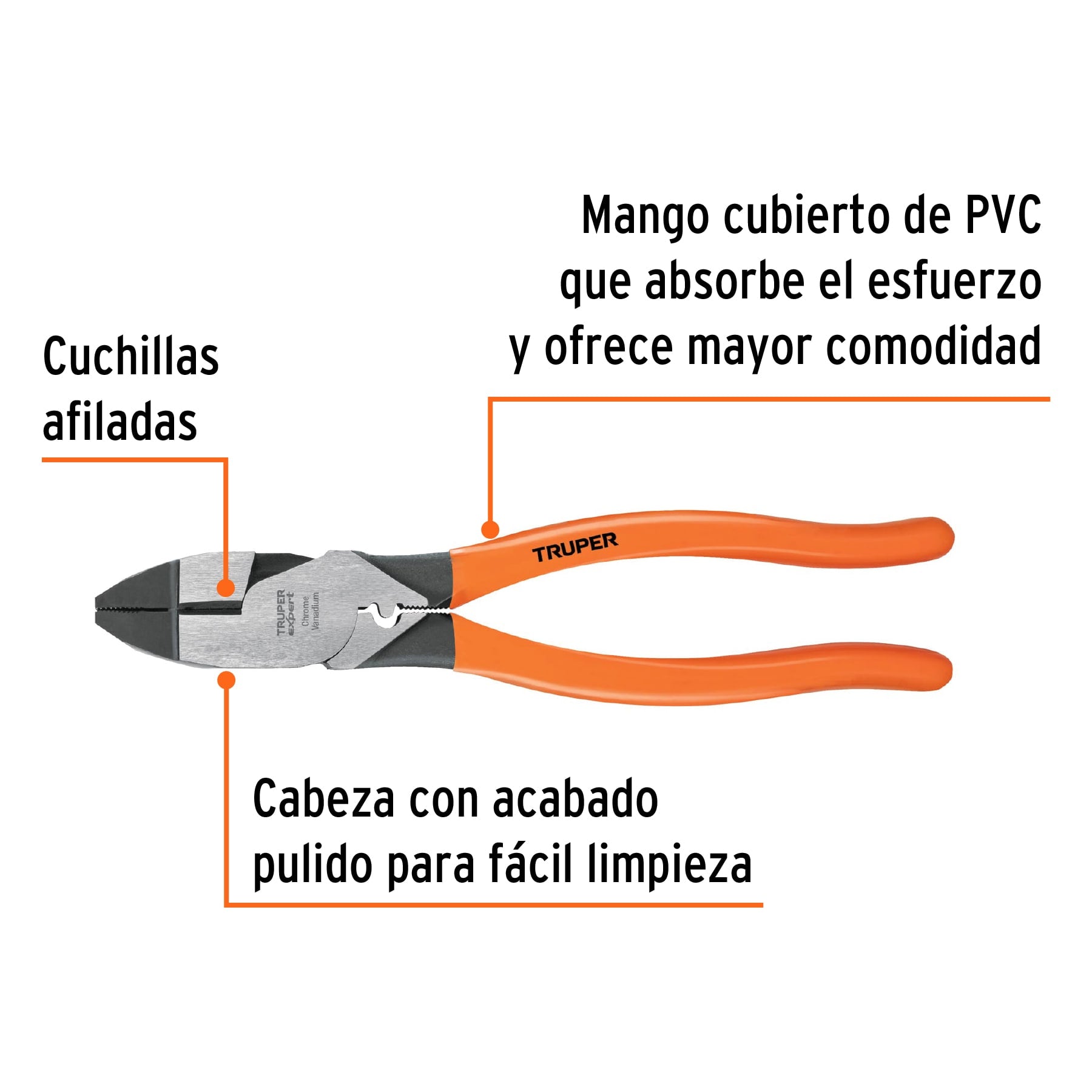 Pinza para electricista 9" c/ponchador de terminales, EXPERT