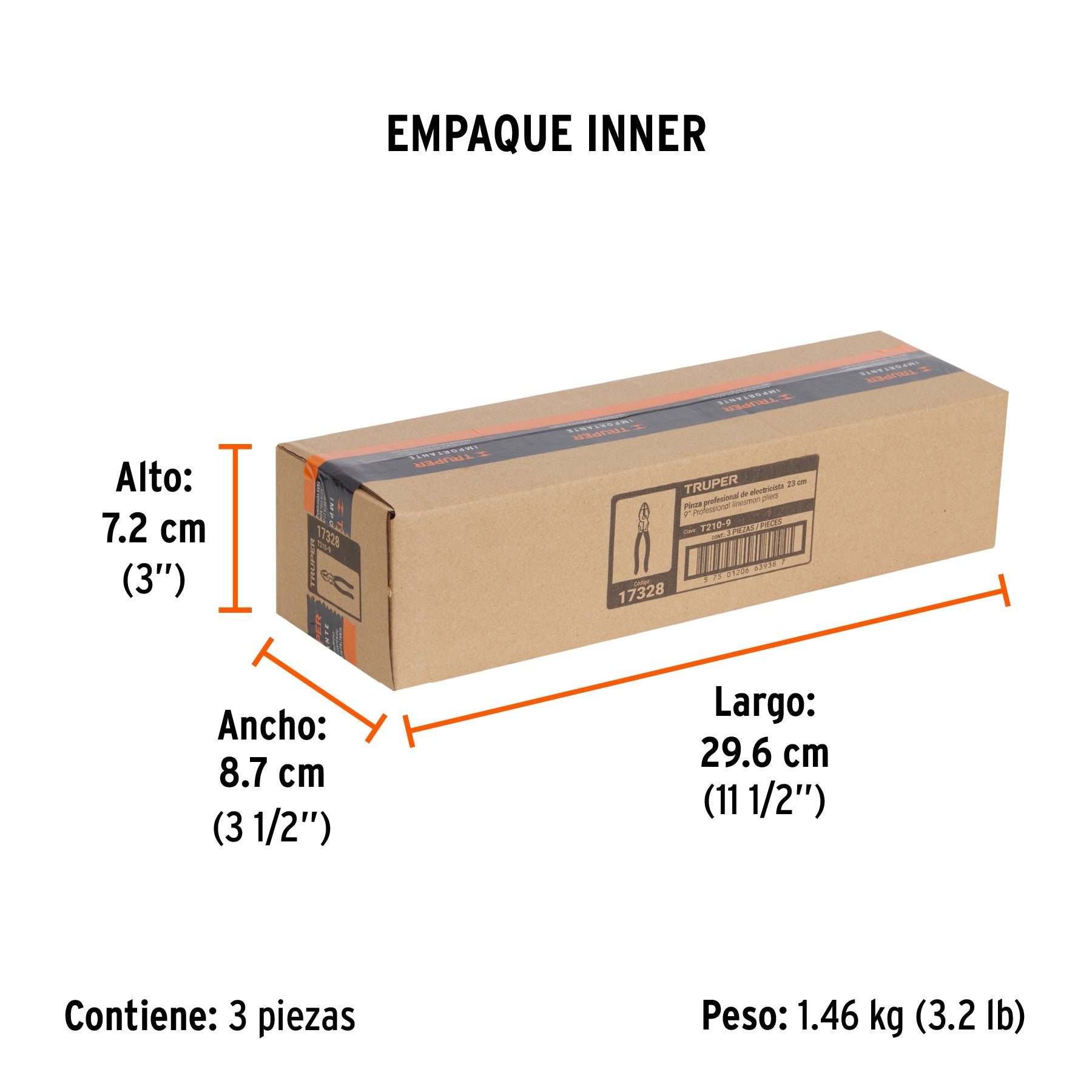 Pinza para electricista 9" alta palanca mango PVC, TRUPER - Empaque