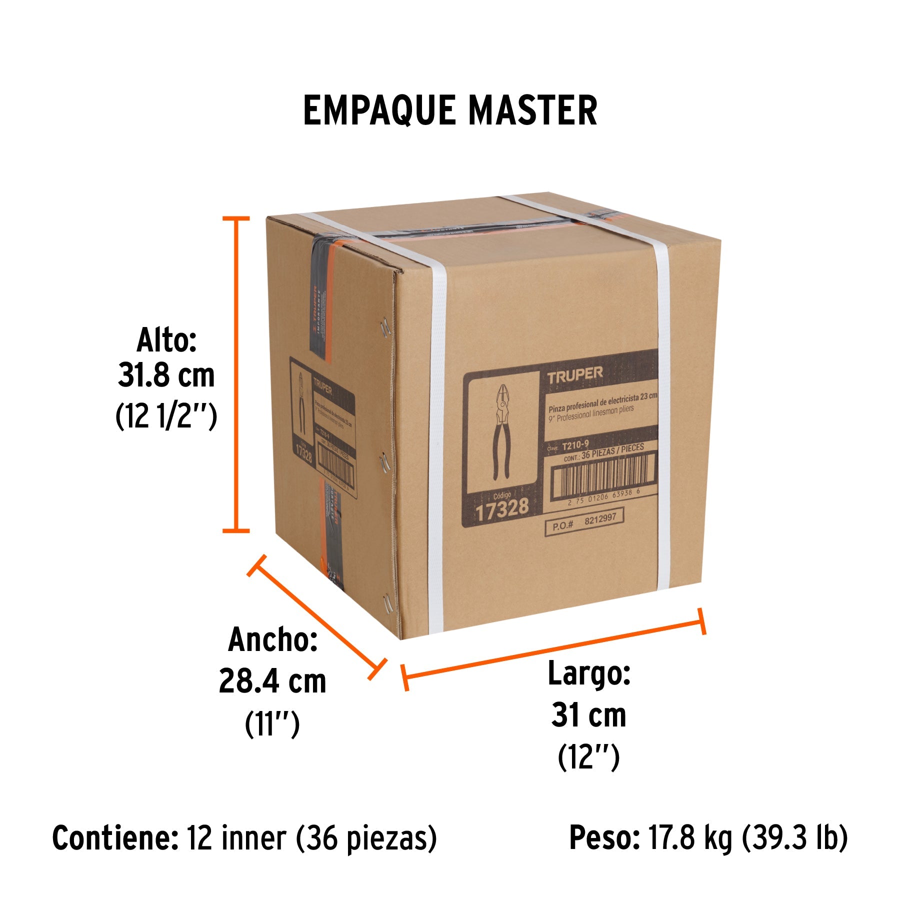 Pinza para electricista 9" alta palanca mango PVC, TRUPER - Empaque