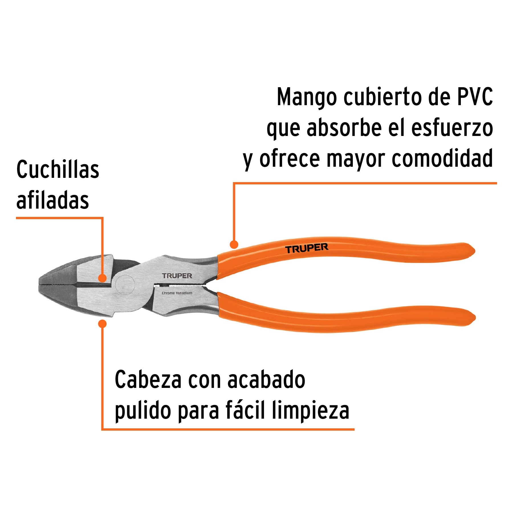 Pinza para electricista 9" alta palanca mango PVC, TRUPER