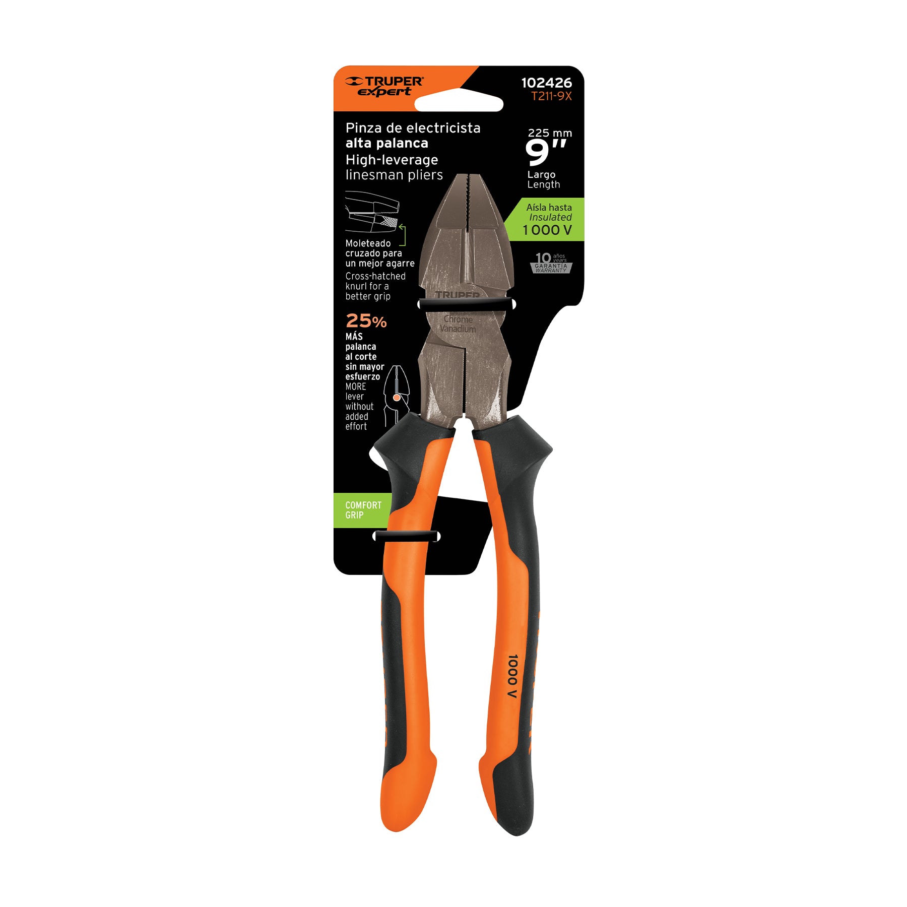 Pinza para electricista 9" alta palanca mango Comfort Grip