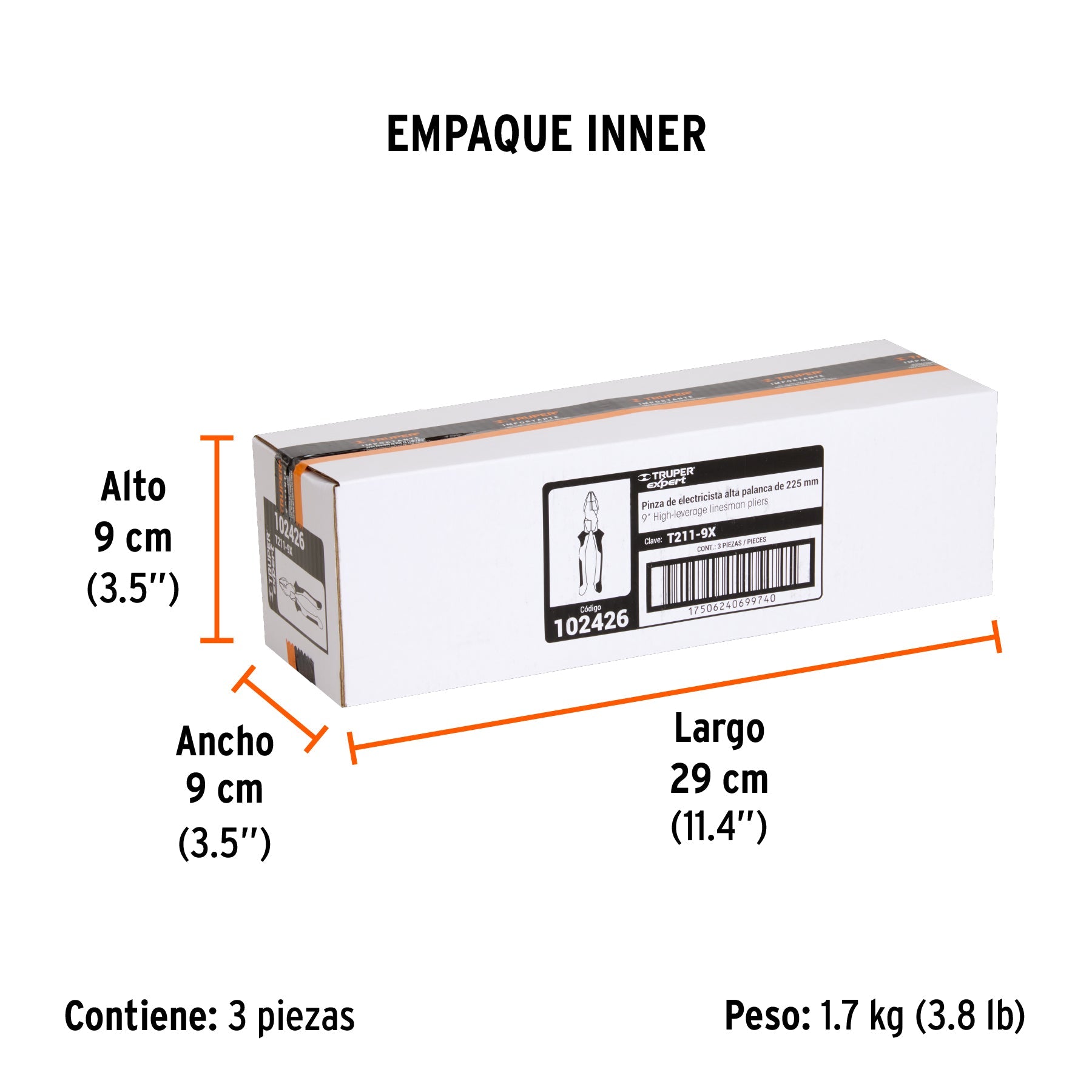 Pinza para electricista 9" alta palanca mango Comfort Grip - Empaque
