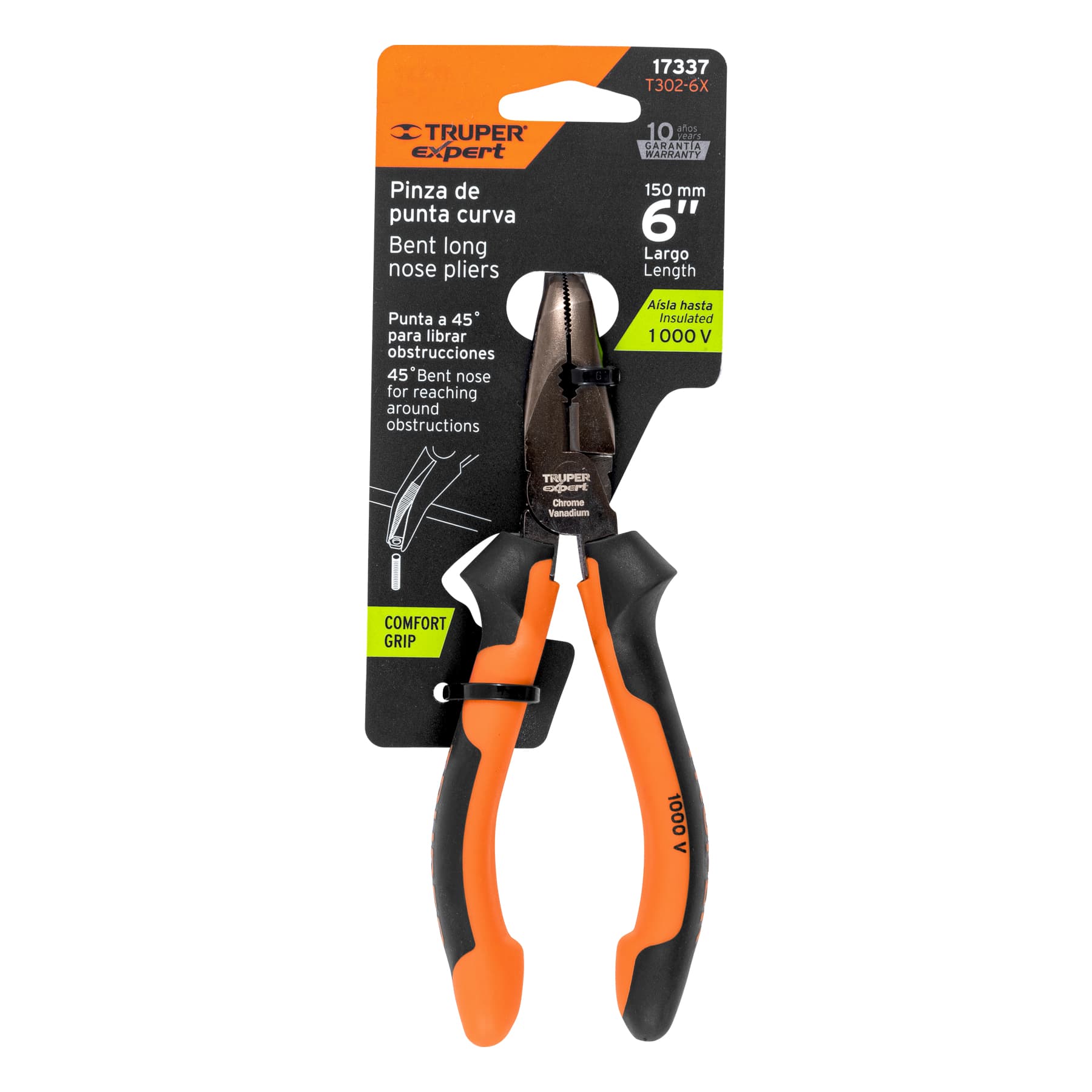 Pinza punta curva 6" mango Comfort Grip, TRUPER EXPERT