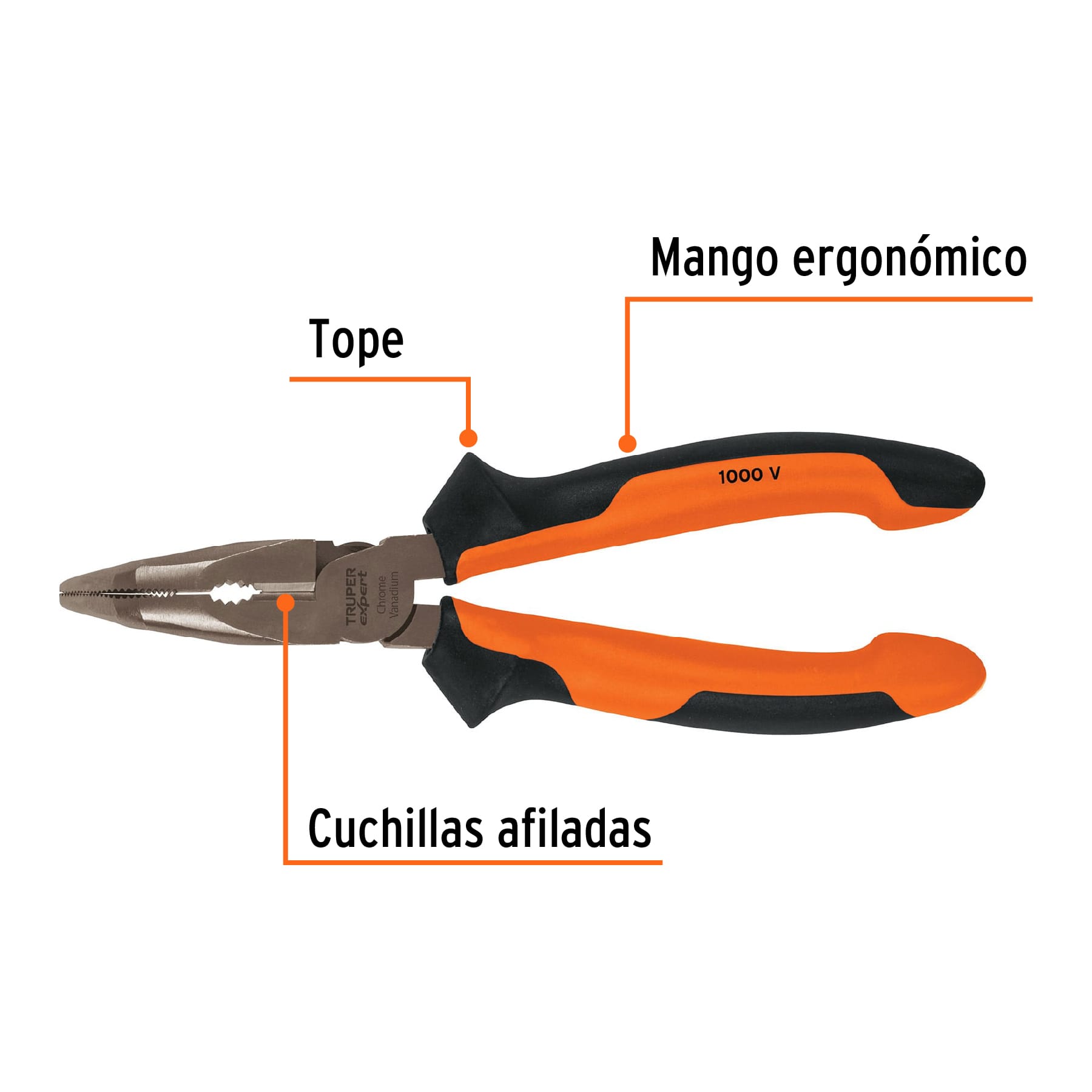 Pinza punta curva 6" mango Comfort Grip, TRUPER EXPERT