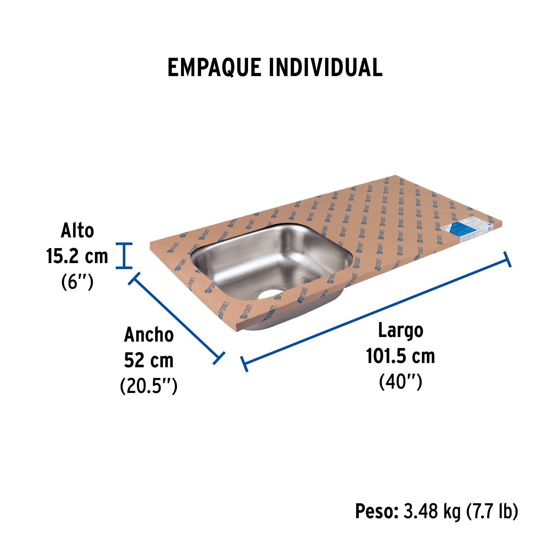 Tarja de empotrar 100x51cm tina izquierda, FOSET BASIC - Empaque