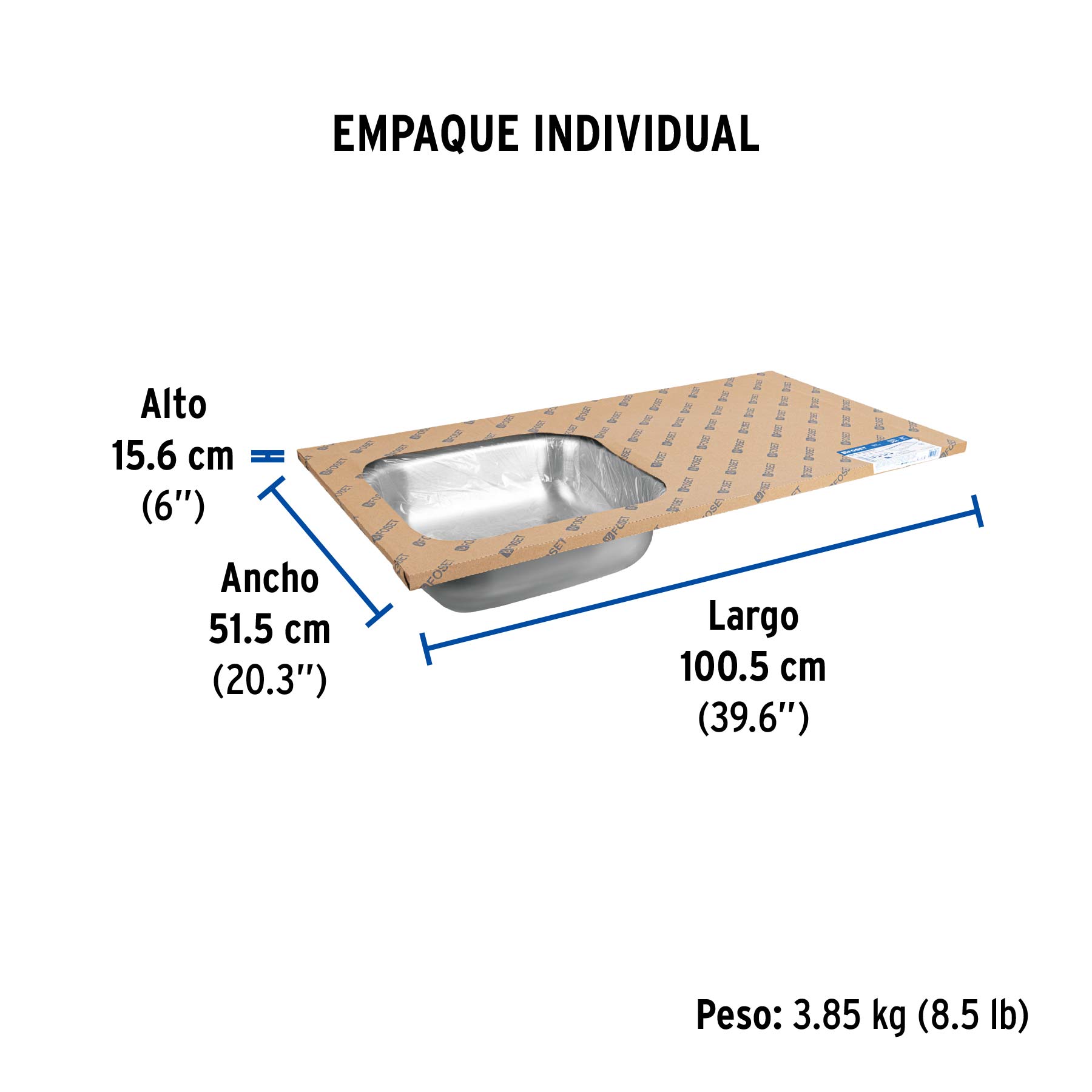 Tarja de empotrar 100 x 51 cm tina izquierda, FOSET - Empaque