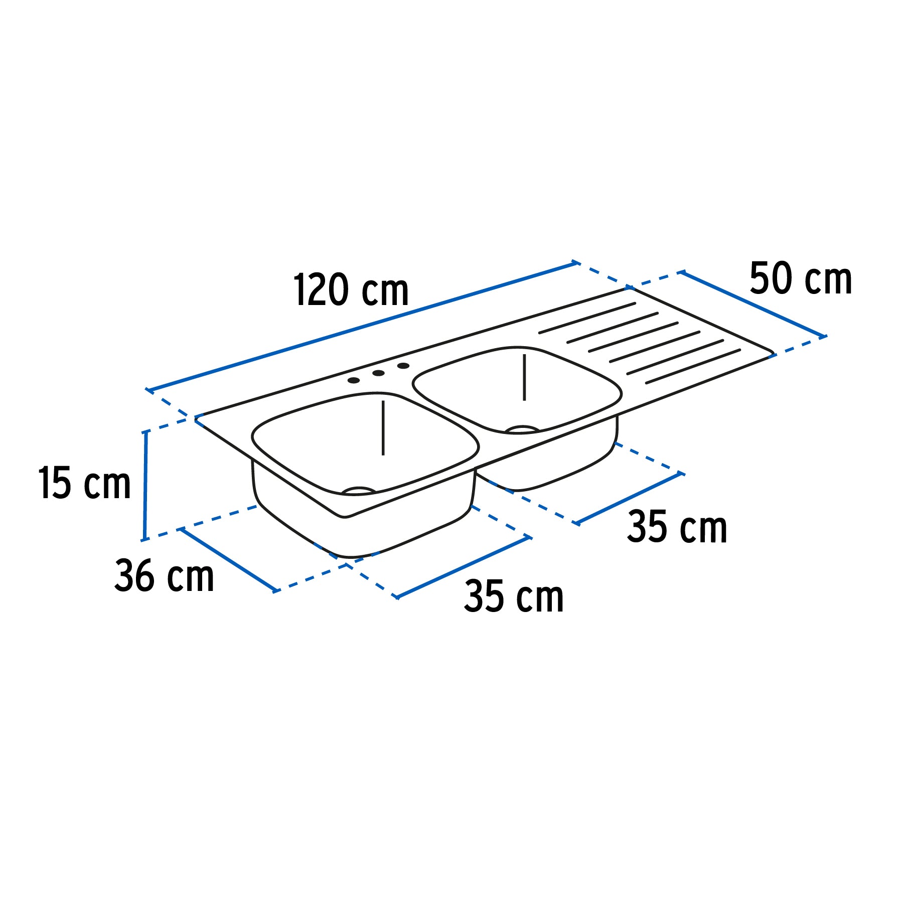 Tarja de empotrar 120x50cm doble tina derecha, FOSET BASIC