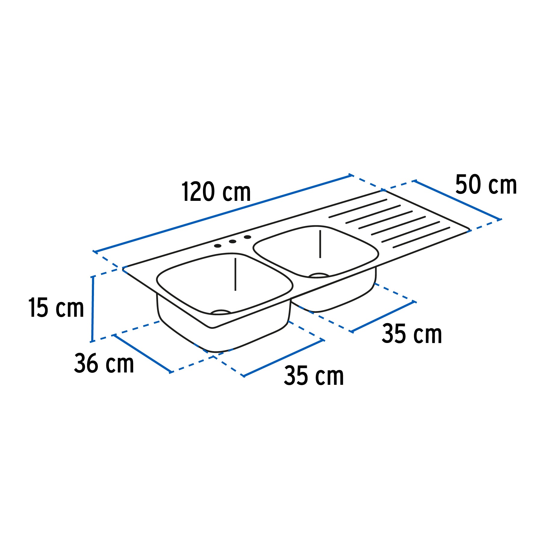 Tarja de empotrar 120x50cm doble tina izquierda, FOSET BASIC