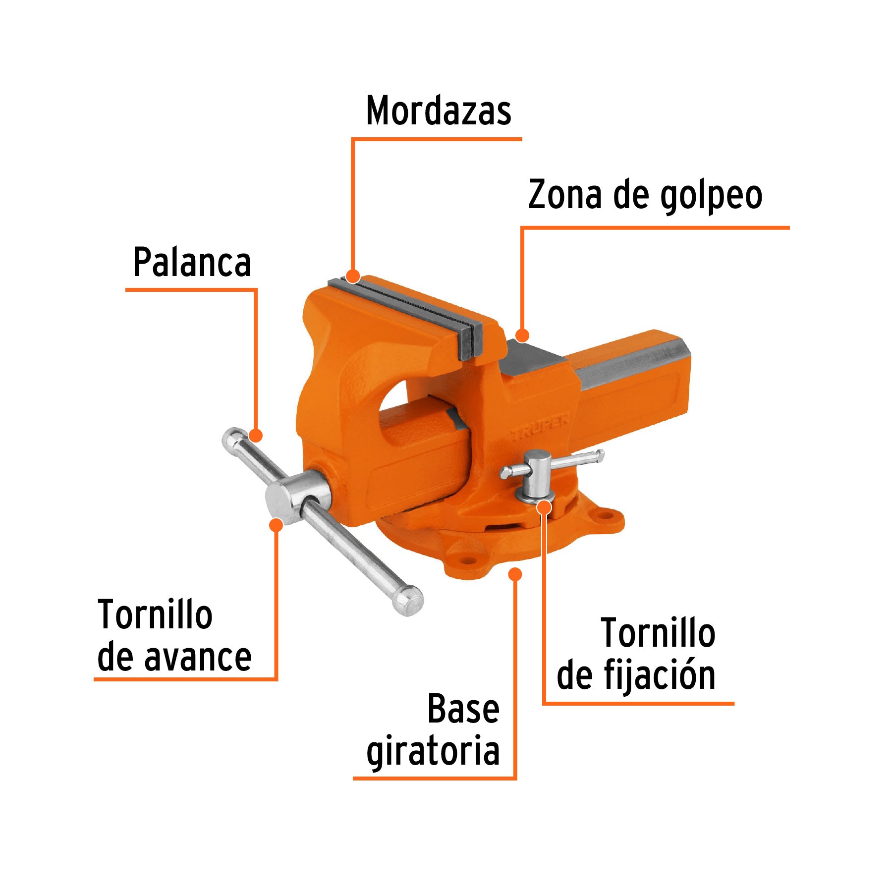 Tornillo de banco 4" tipo europeo de hierro nodular, TRUPER