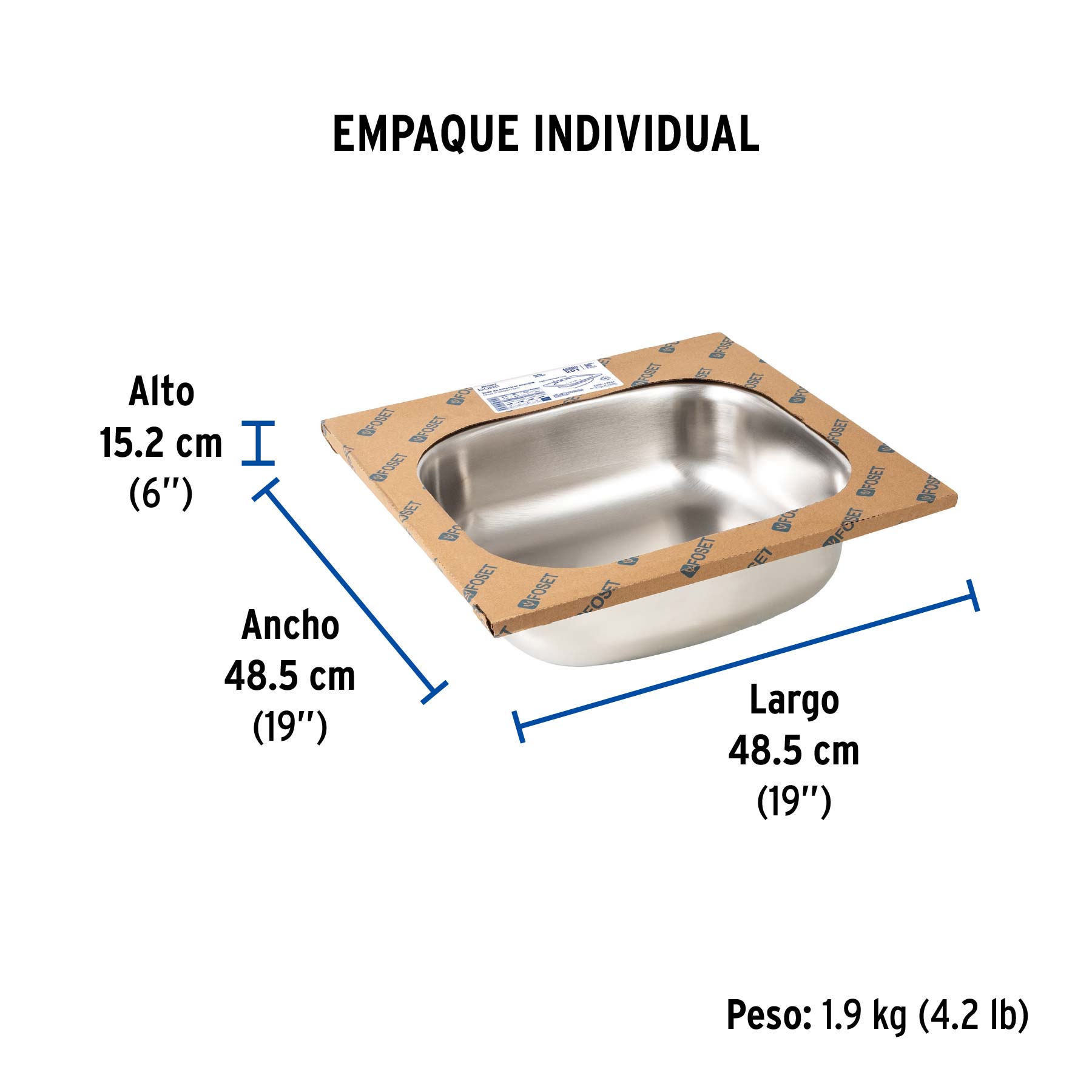 Tarja de empotrar sencilla 48x48cm, FOSET BASIC - Empaque