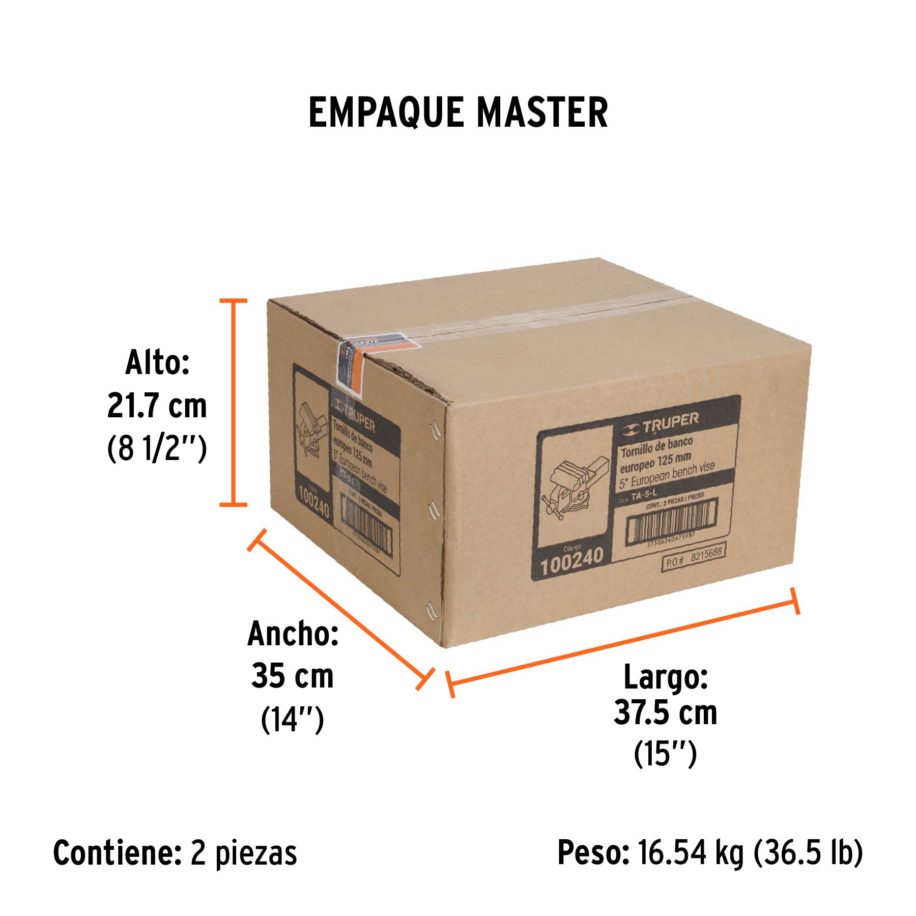 Tornillo de banco 5" tipo europeo de hierro nodular, TRUPER - Empaque