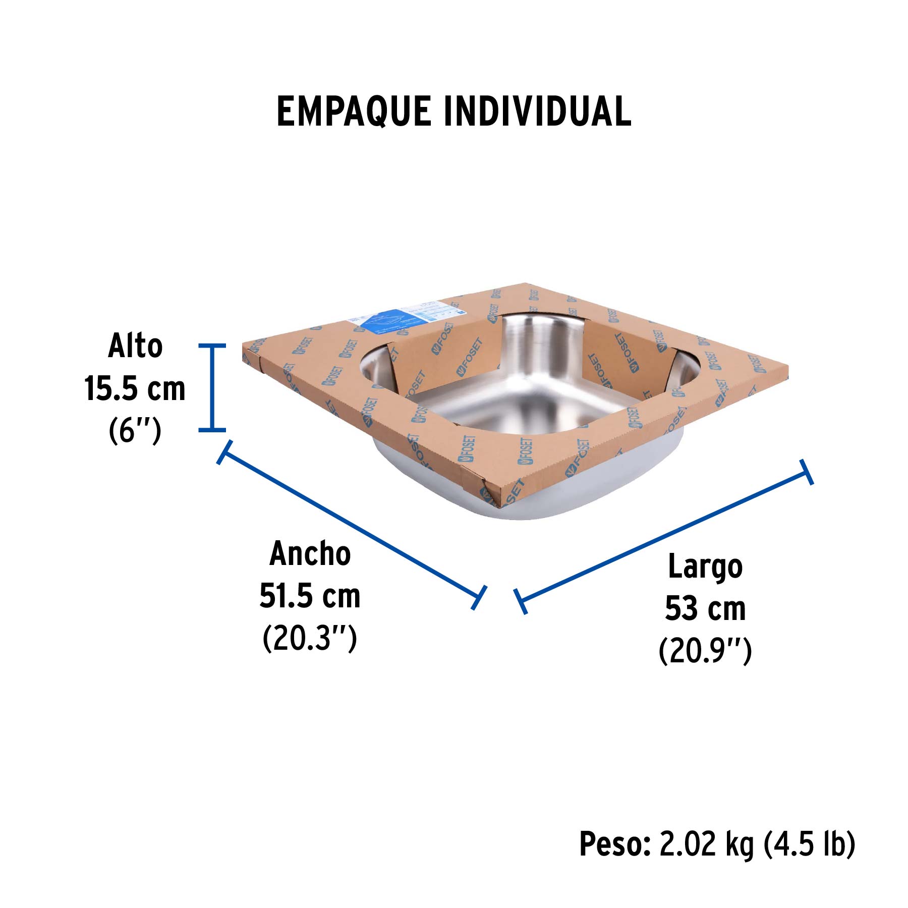 Tarja de empotrar sencilla 50x53cm, FOSET BASIC - Empaque