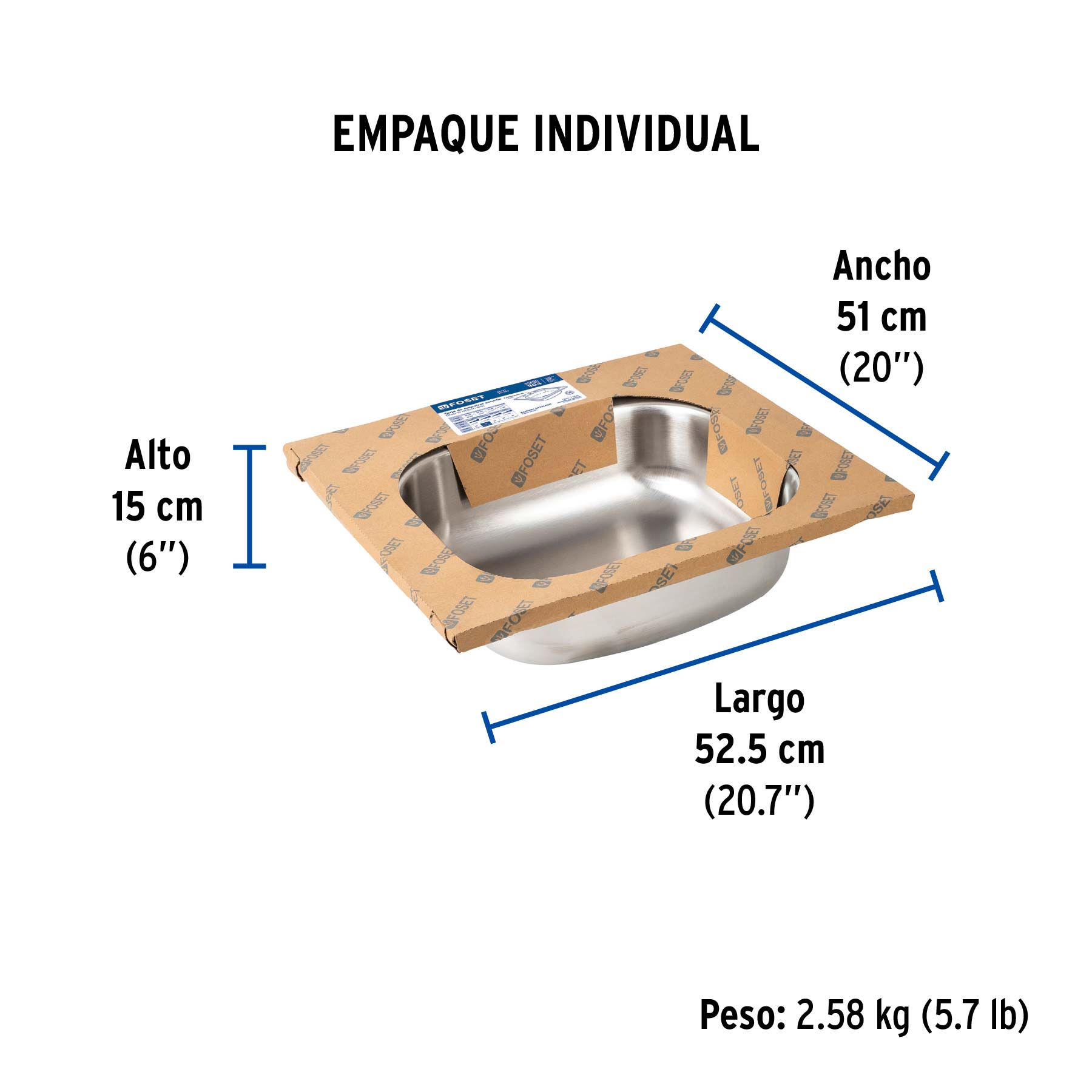 Tarja de empotrar sencilla 53 x 51 cm, FOSET - Empaque