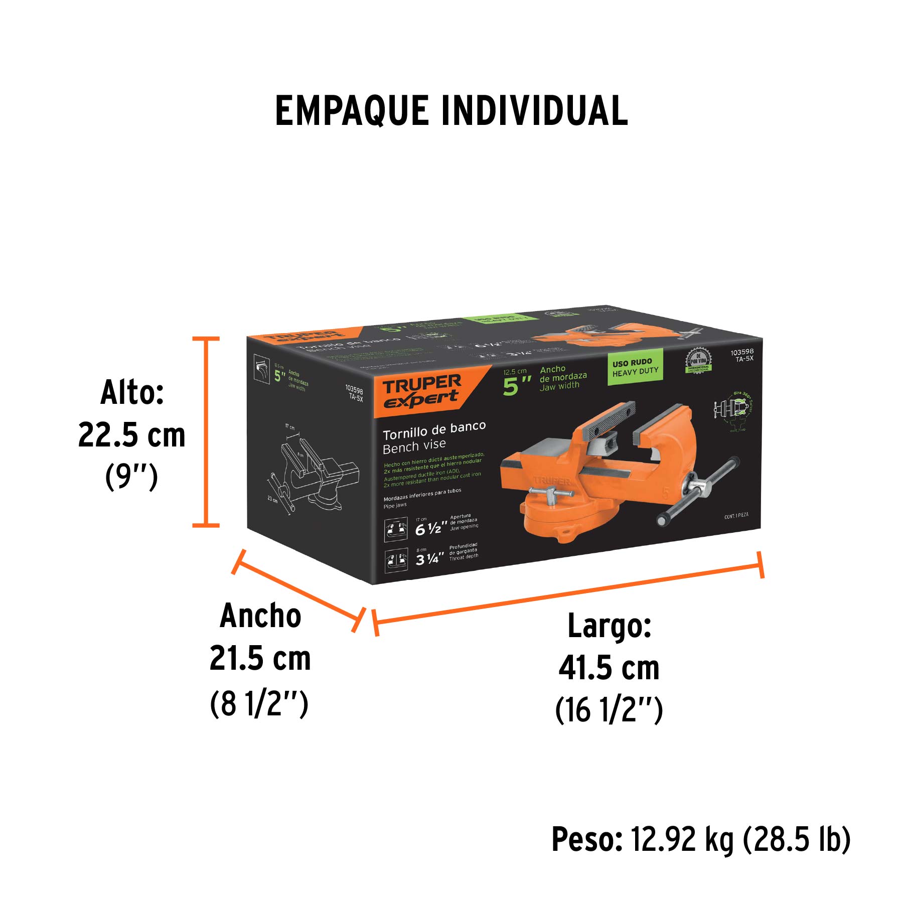 Tornillo de banco 5" industrial de hierro dúctil, EXPERT - Empaque