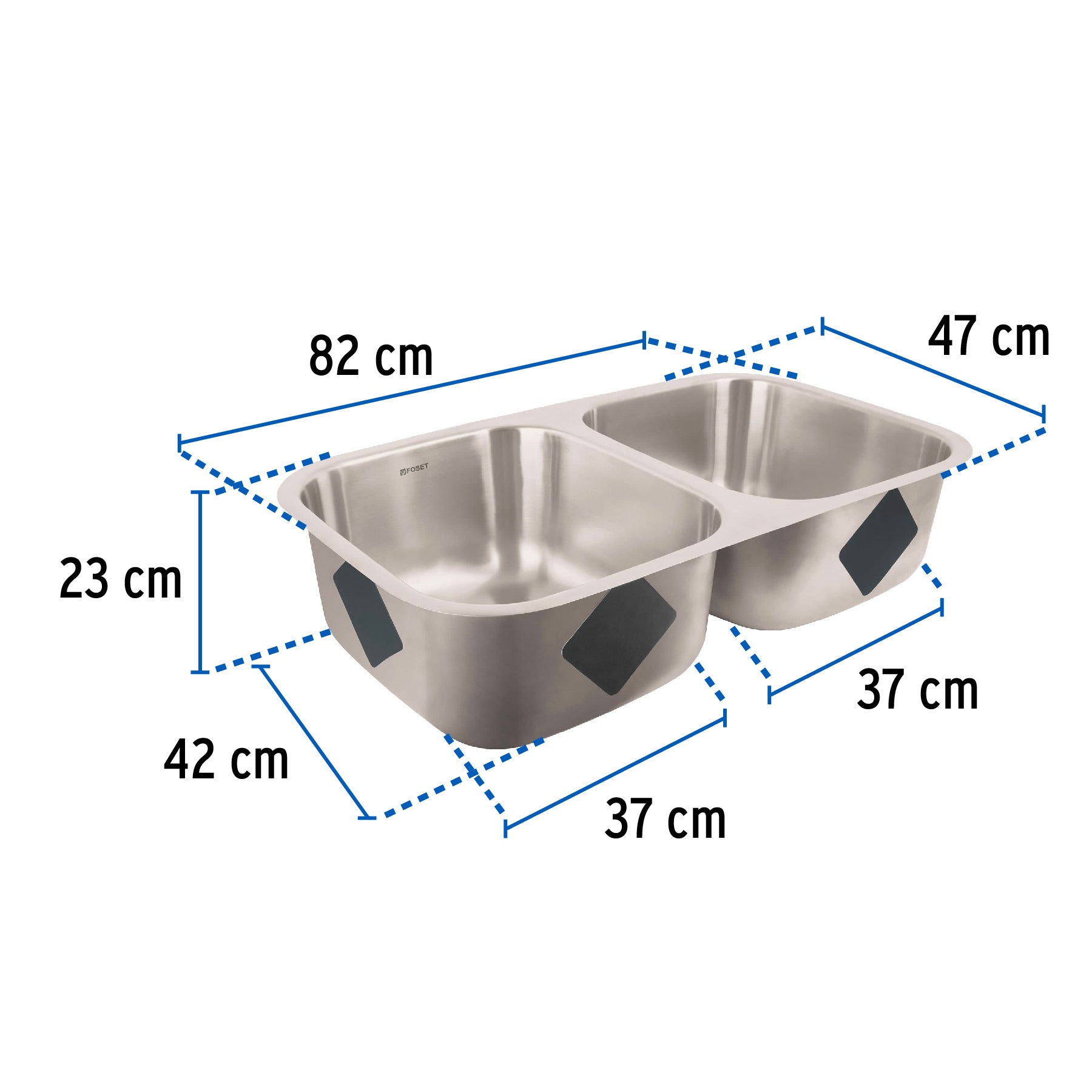 Tarja de submontar 82 x 47 x 23 cm doble tina, FOSET RIVIERA