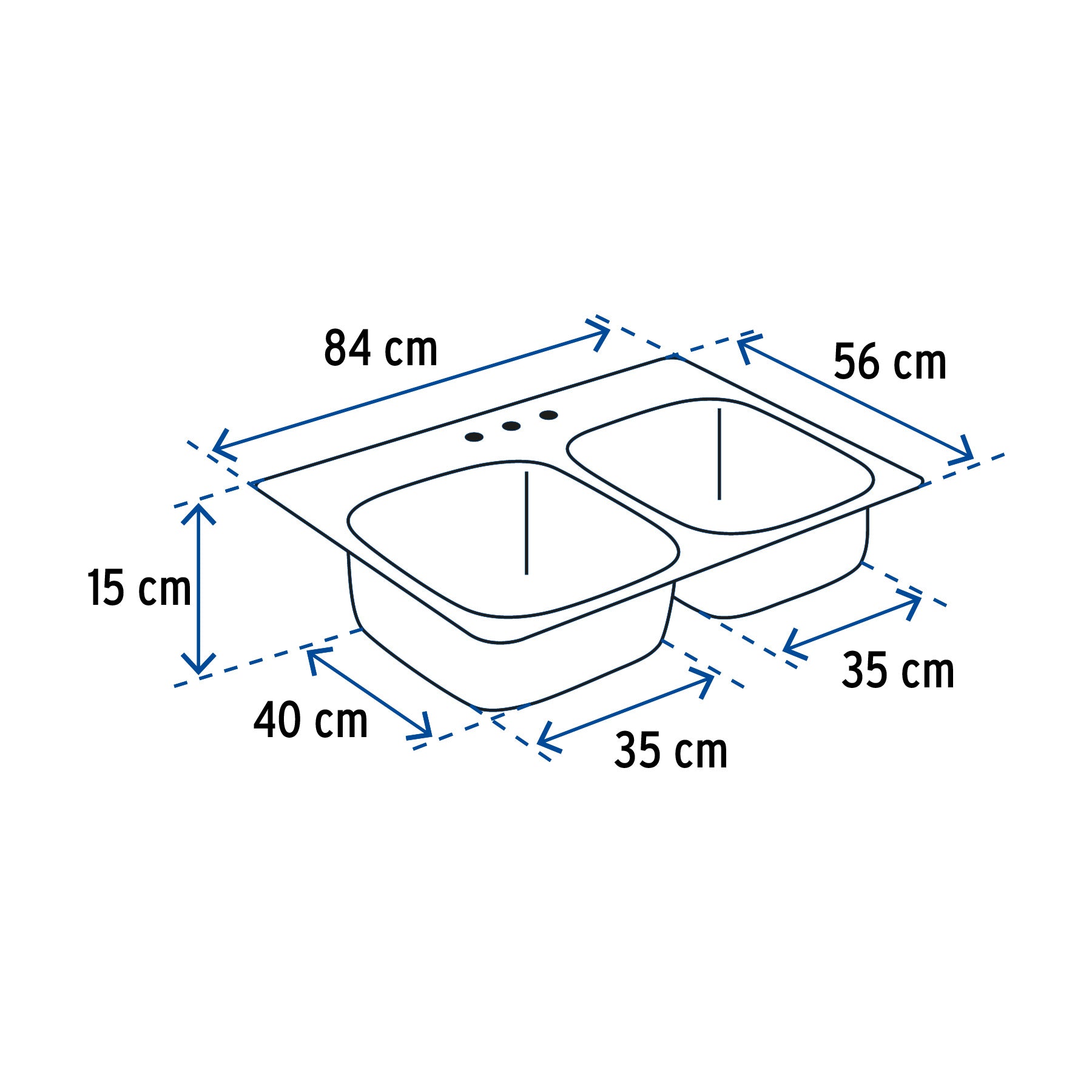 Tarja de empotrar 84x56cm doble tina, FOSET BASIC