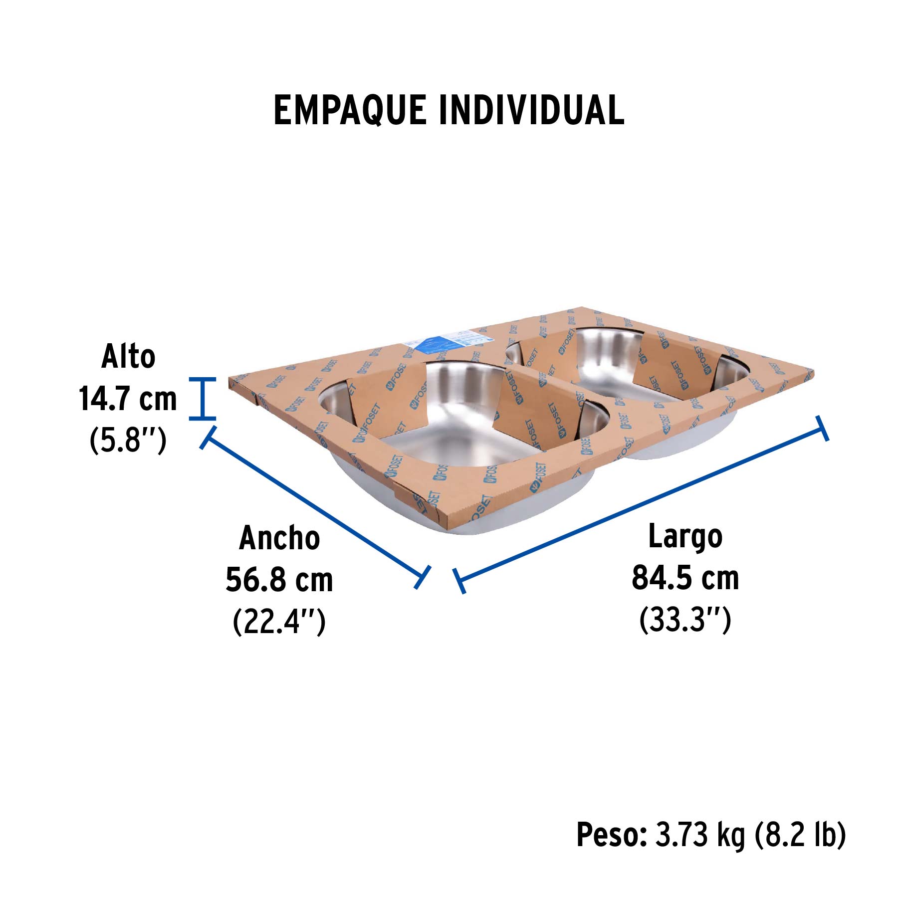 Tarja de empotrar 84x56cm doble tina, FOSET BASIC - Empaque