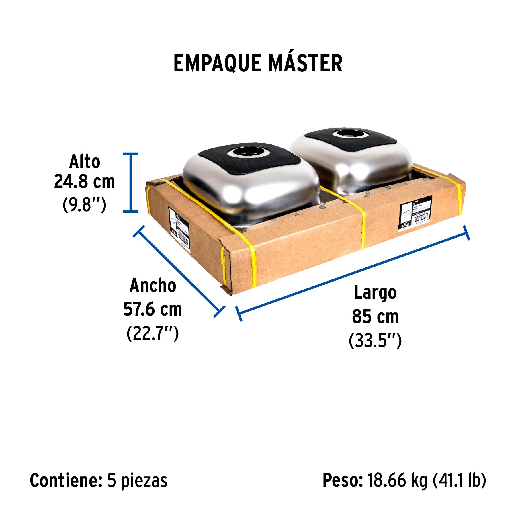 Tarja de empotrar 84x56cm doble tina, FOSET BASIC - Empaque