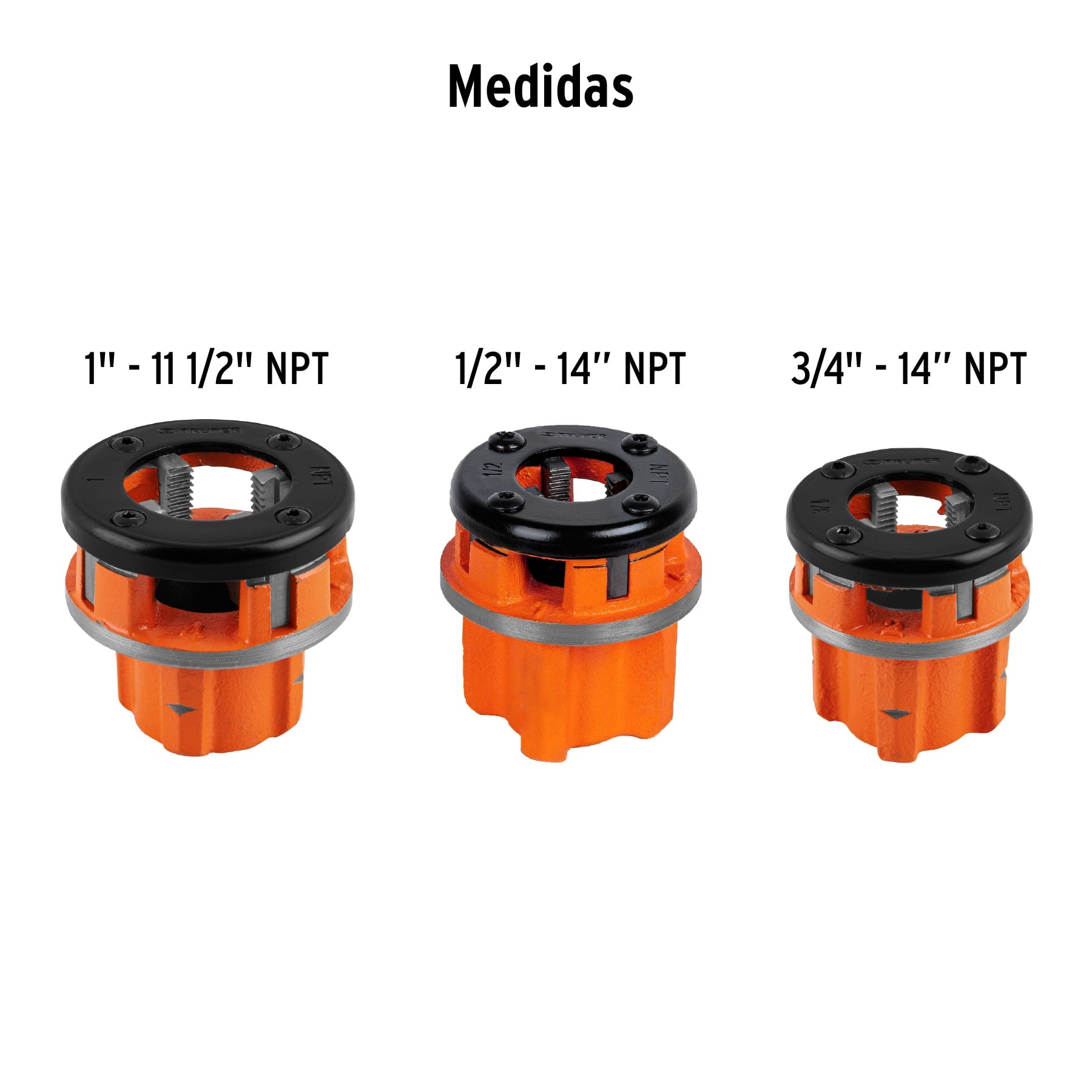 Juego de 4 tarrajas para tubo de 1/2" a 1", TRUPER