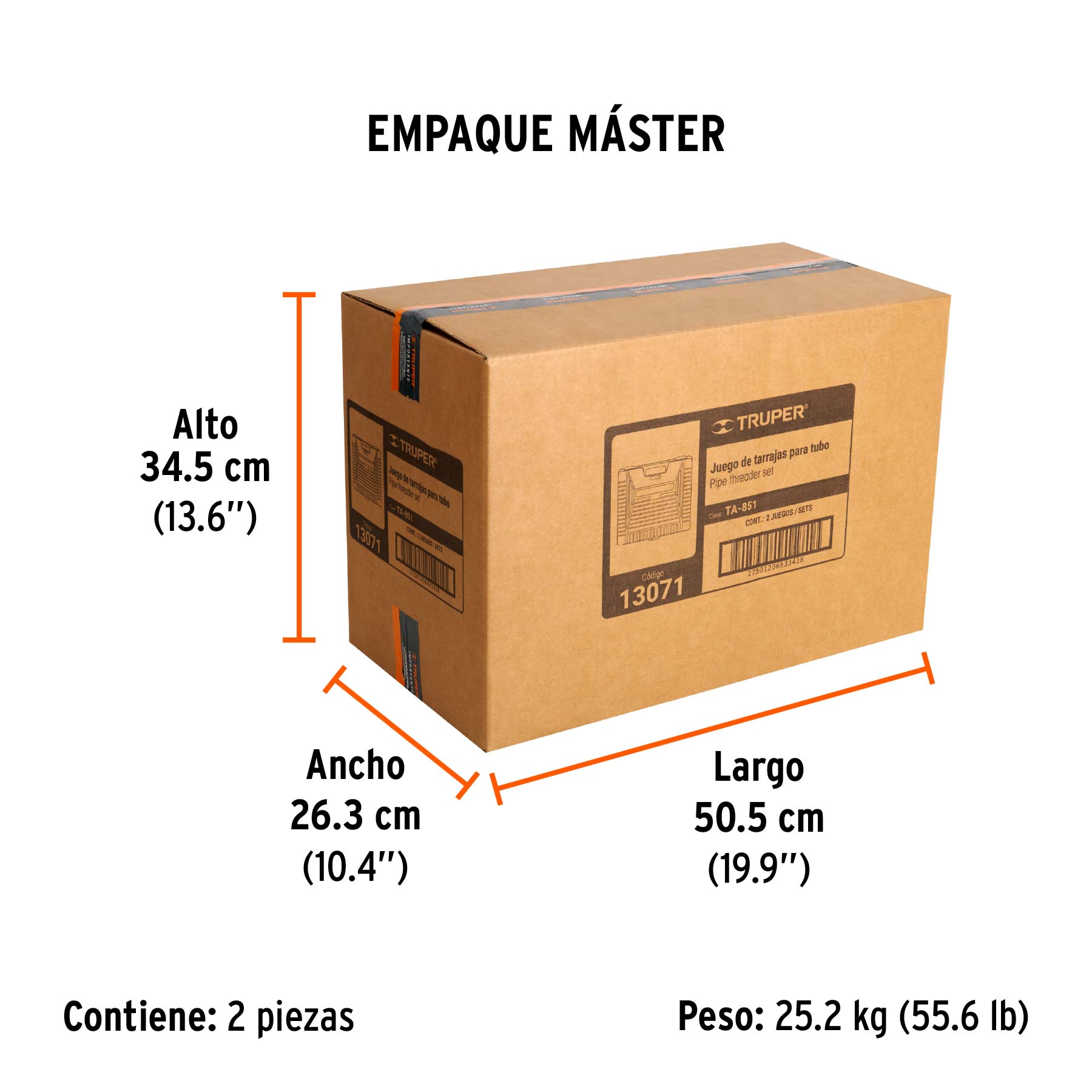 Juego de 9 tarrajas para tubo de 1/2" a 2", TRUPER - Empaque