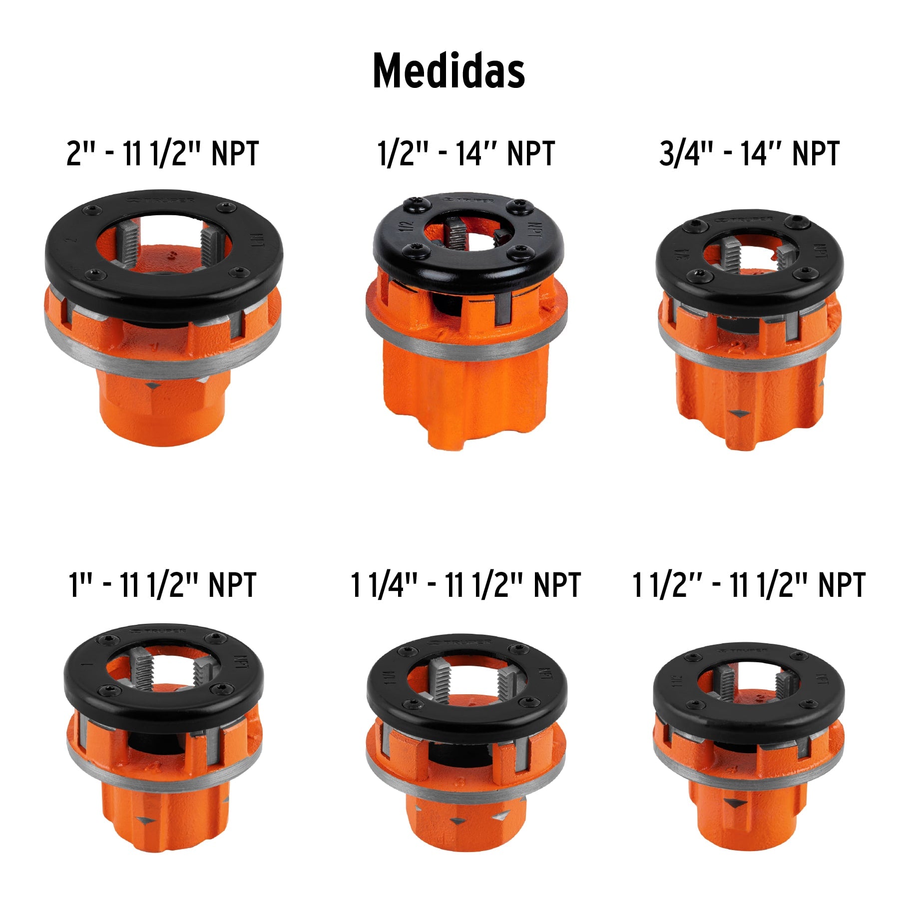 Juego de 9 tarrajas para tubo de 1/2" a 2", TRUPER
