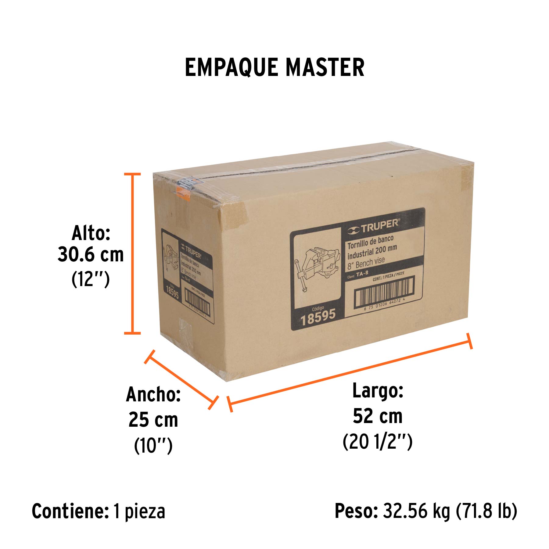 Tornillo de banco 8" uso industrial de hierro nodular - Empaque