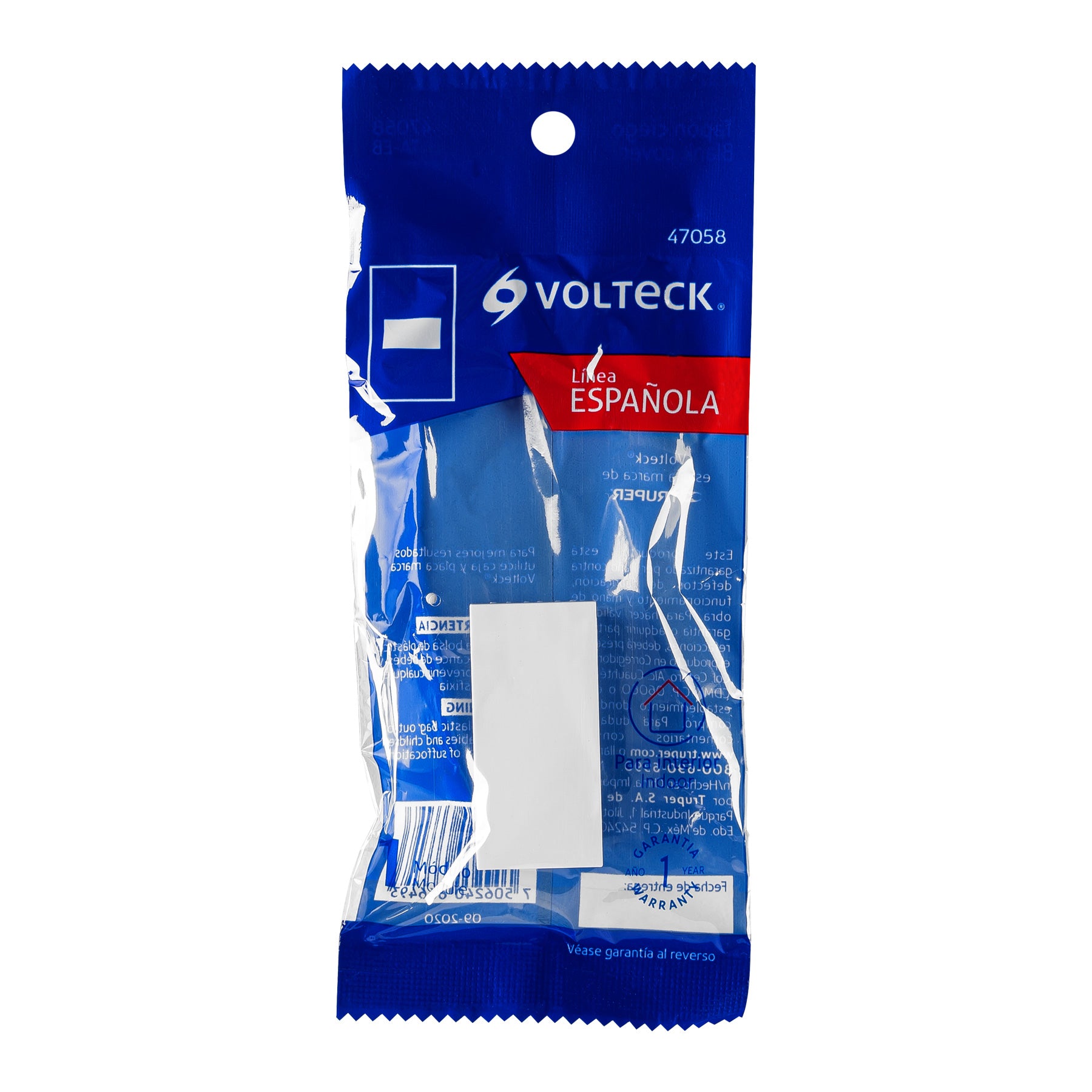 Tapón ciego, 1 módulo, línea Española, color blanco, VOLTECK