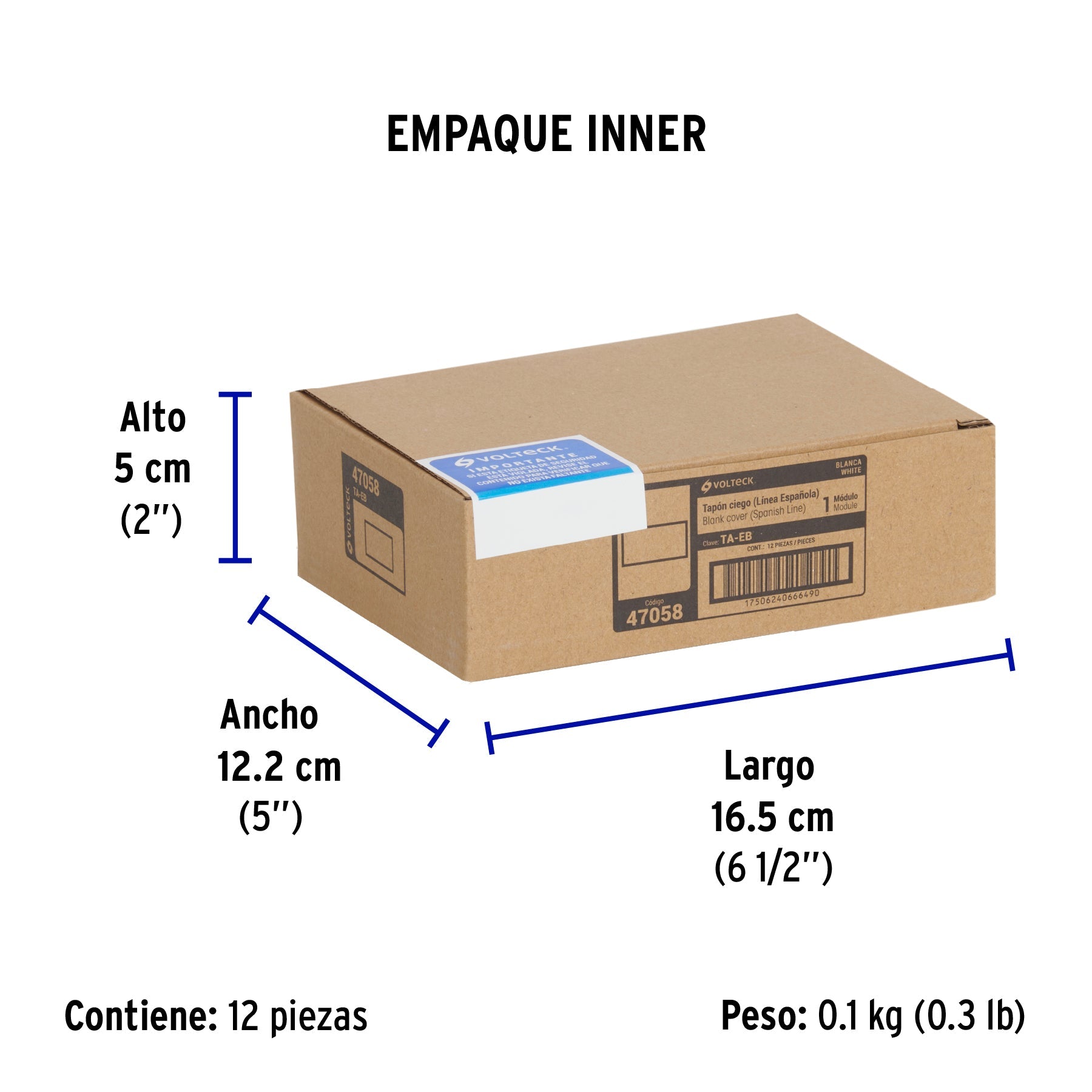 Tapón ciego, 1 módulo, línea Española, color blanco, VOLTECK - Empaque