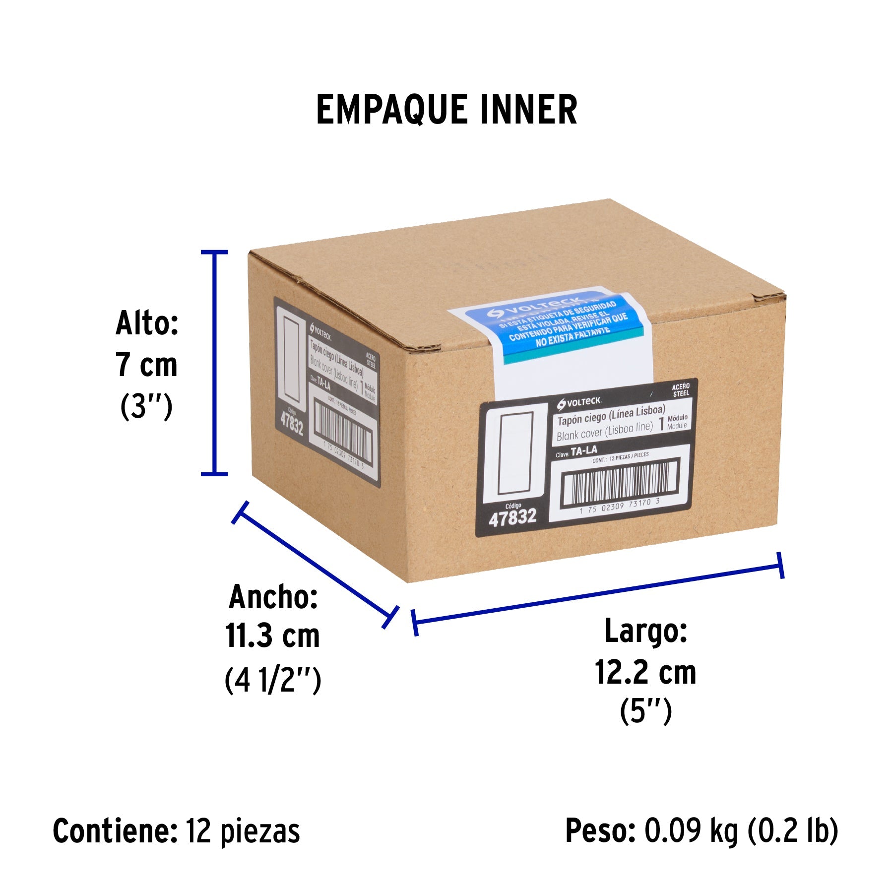 Tapón ciego acero inox de 1 módulo, línea Lisboa, VOLTECK - Empaque