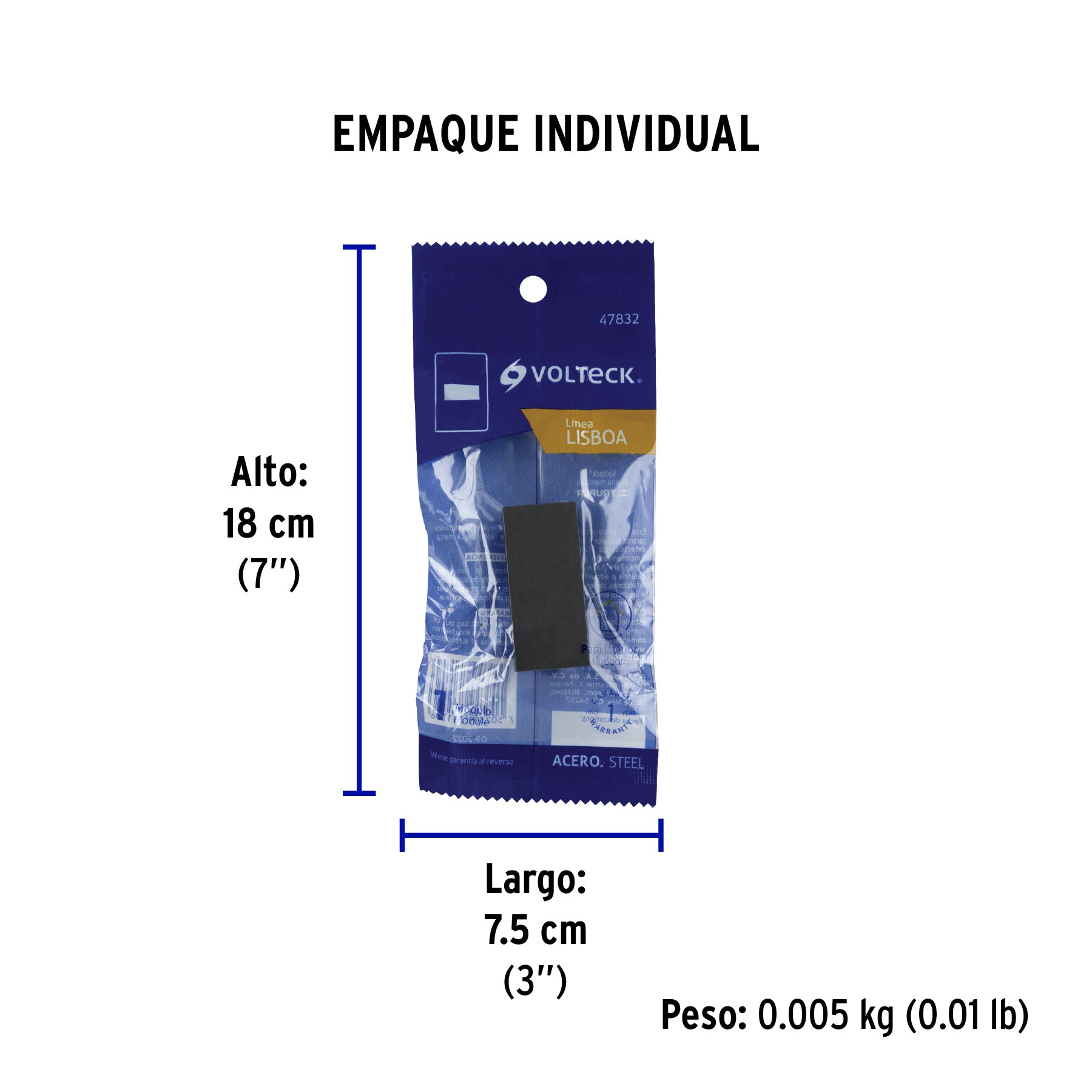 Tapón ciego acero inox de 1 módulo, línea Lisboa, VOLTECK - Empaque