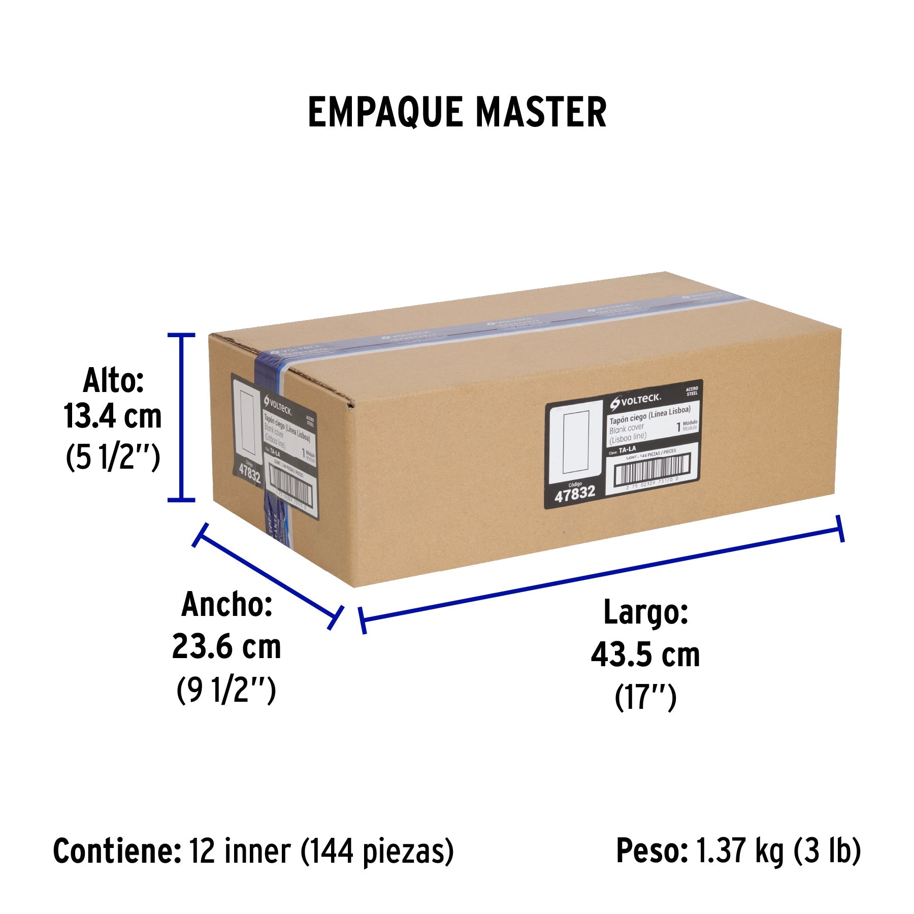 Tapón ciego acero inox de 1 módulo, línea Lisboa, VOLTECK - Empaque