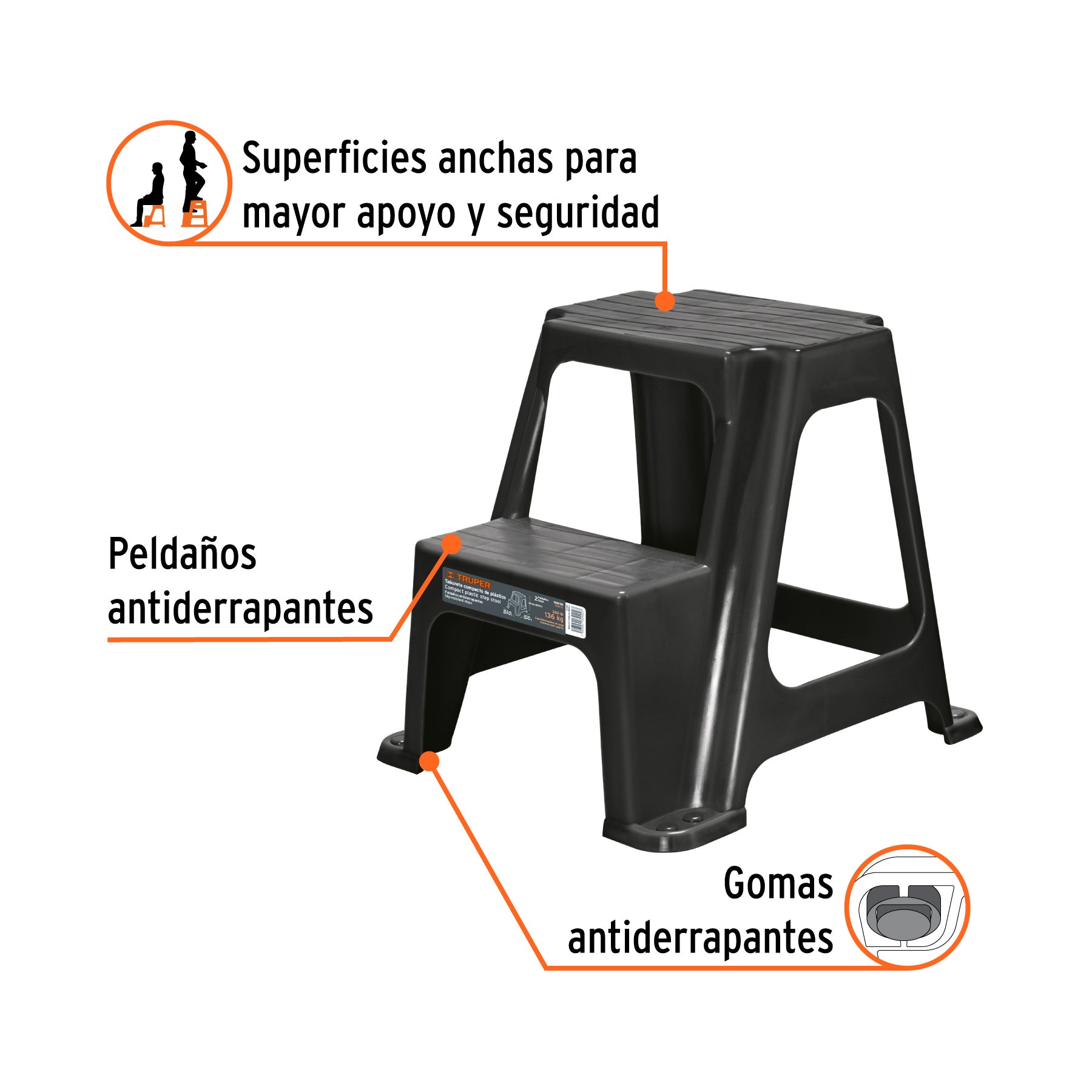 Taburete ligero de plástico, 2 peldaños