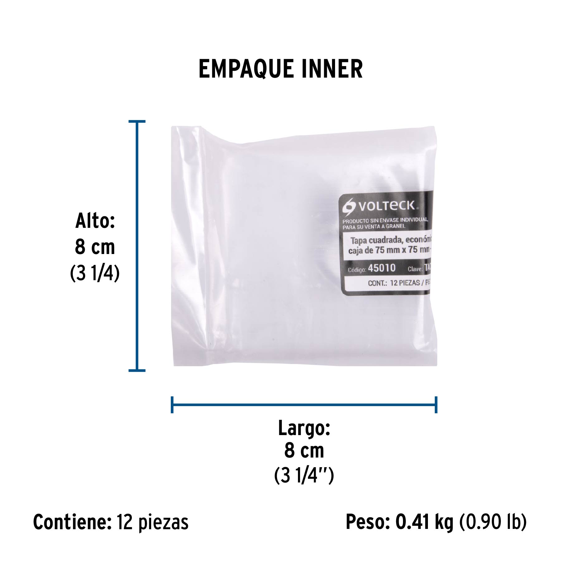 Tapa de 3" x 3" para caja cuadrada económica, VOLTECK - Empaque
