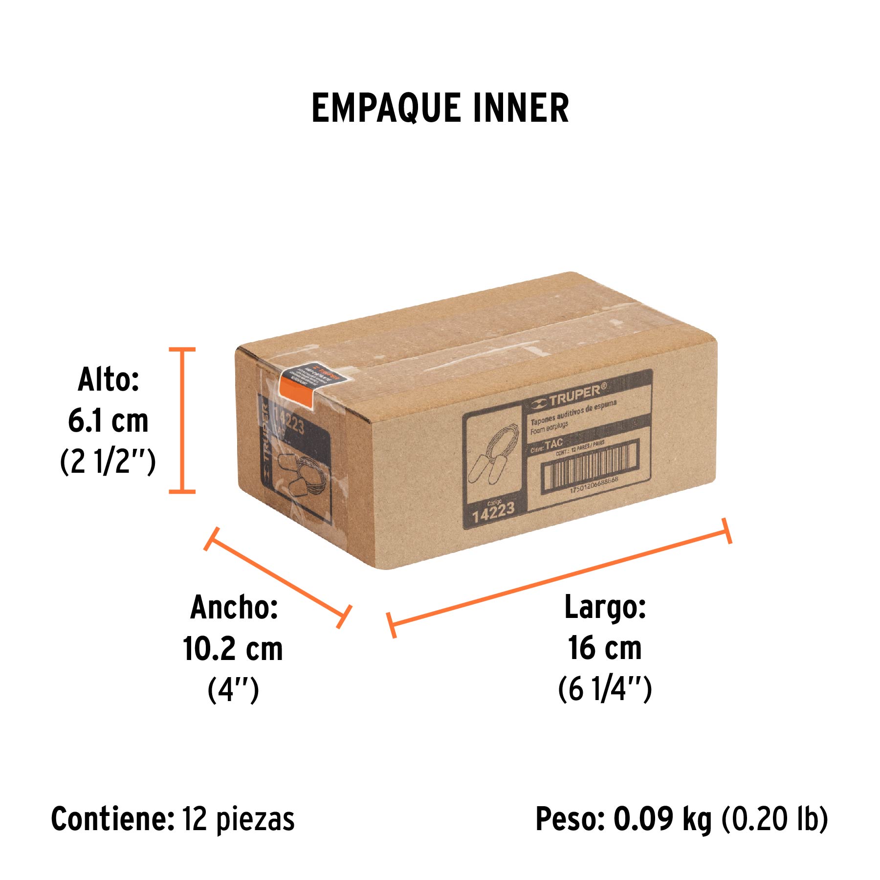Tapón auditivo desechable con cordón, bolsa individual - Empaque